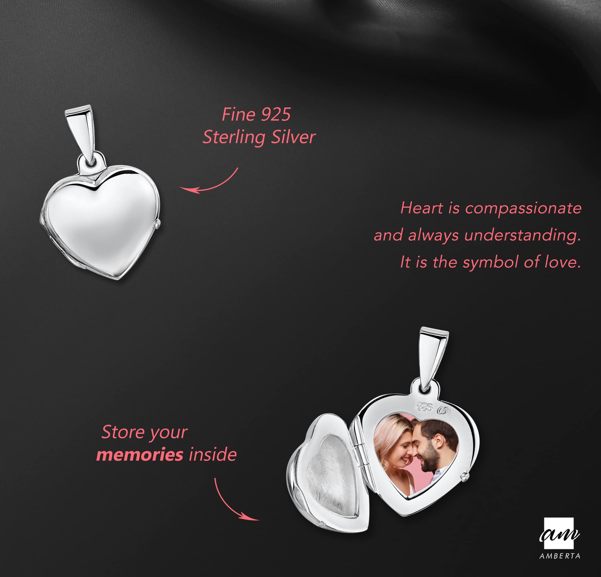 Amberta Medaglione in argento Sterling 925 con ciondolo in diverse forme, da donna, per foto e pietre preziose