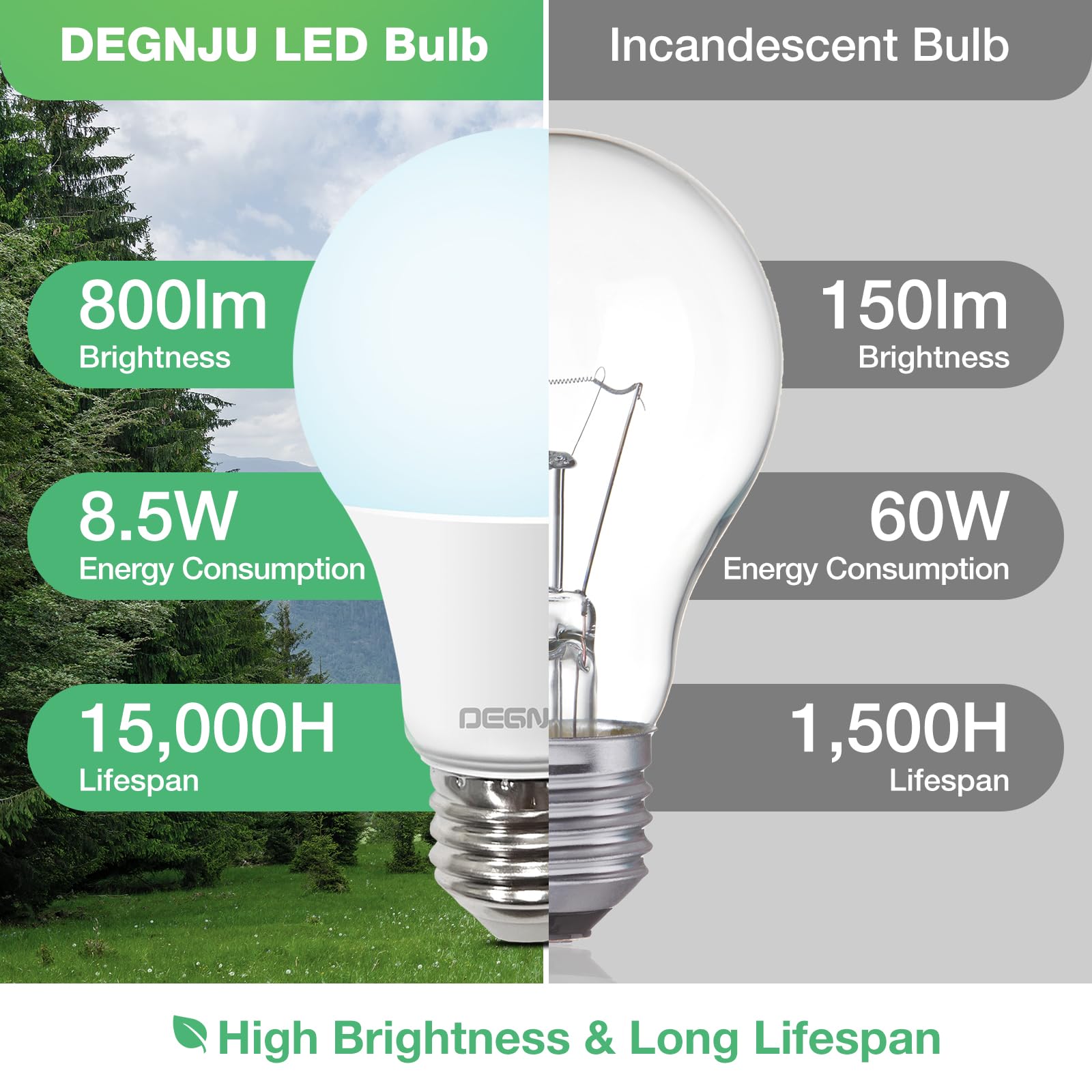 A19 LED Light Bulbs Daylight 5000K 60 Watt Equivalent LED Bulbs 800 LM 15000 Hours E26 Standard Base — view 2