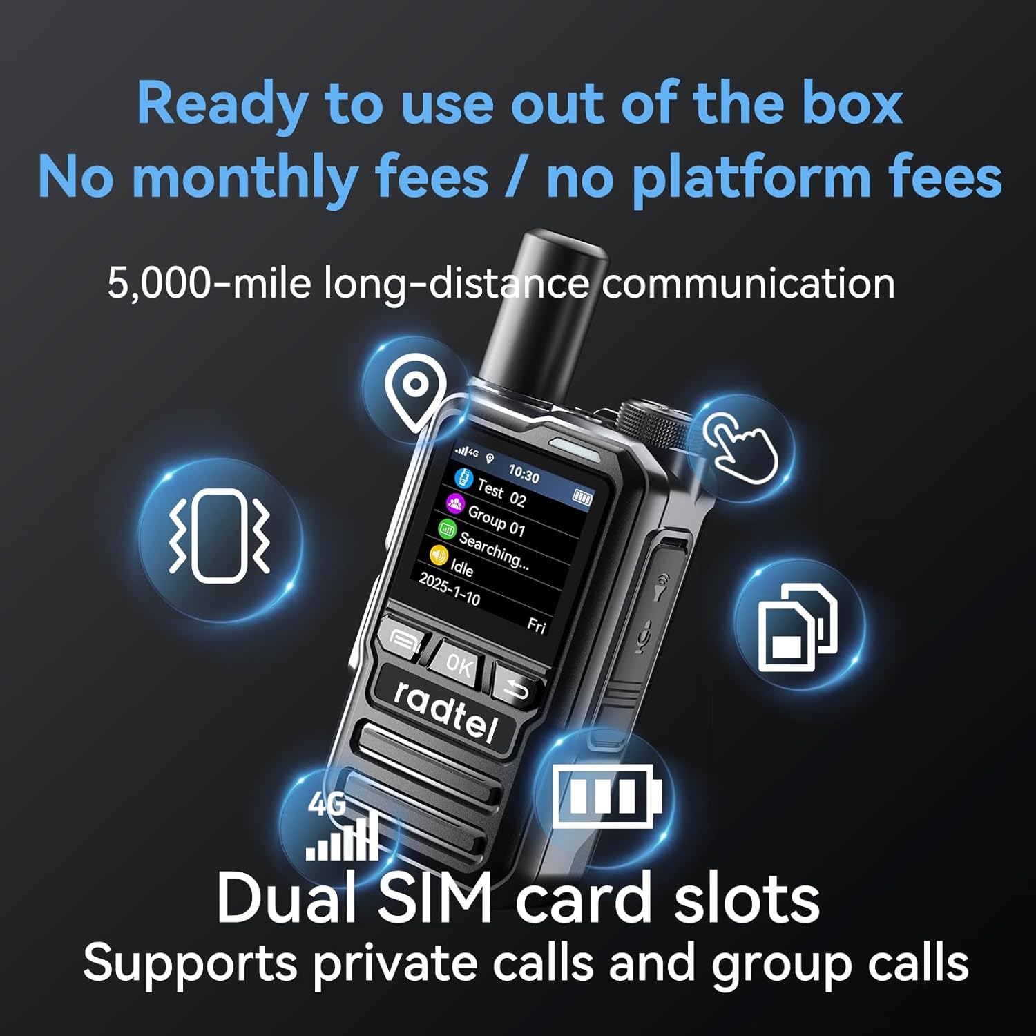 Radtel P8 PoC Radio (Push-to-Talk Over Cellular), Unlimited Range Nationwide Handheld Walkie Talkies, Rechargeable Two-Way Radios Long Distance GXIN Ham Radio (2 Pack with 2 SIM)