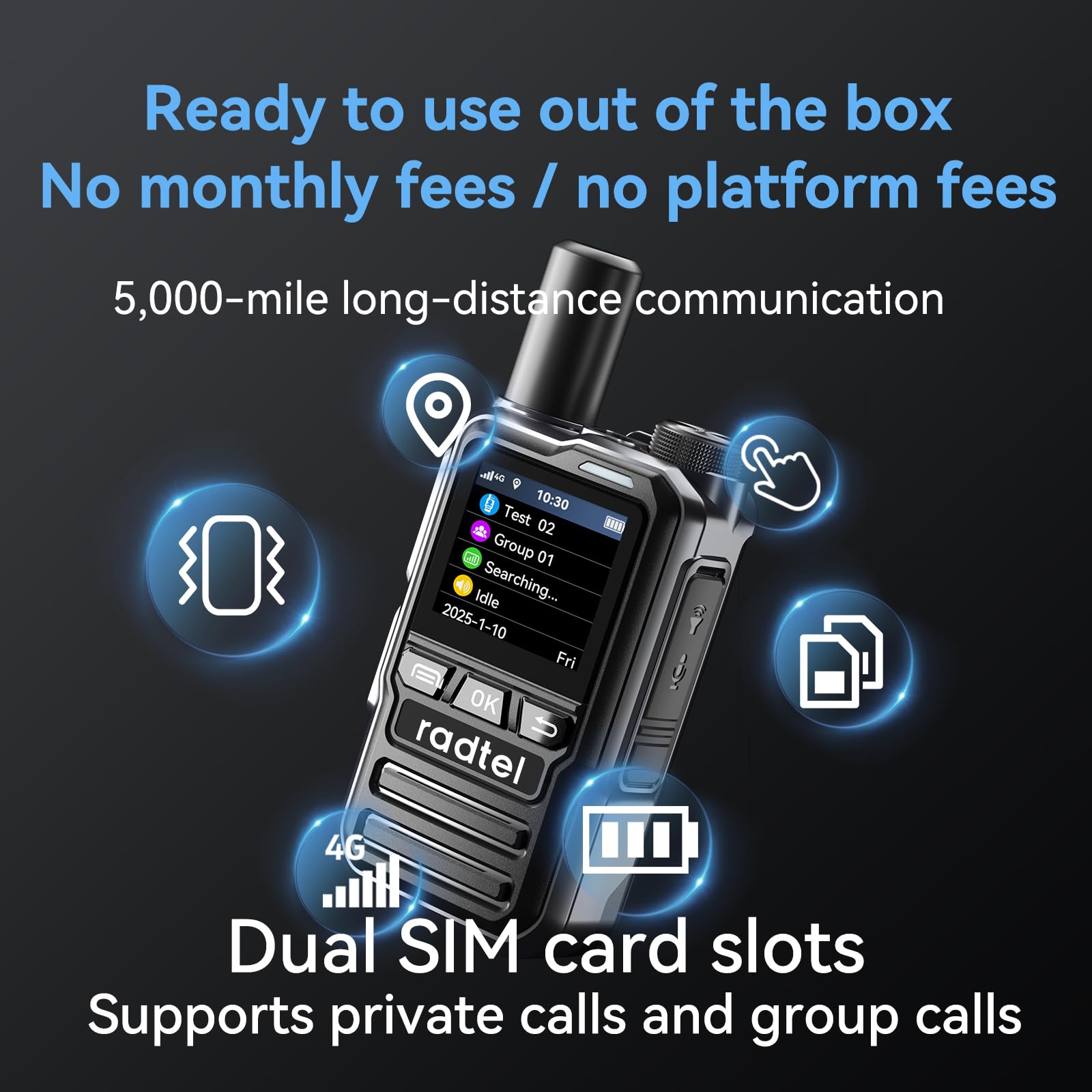 Radio Radtel P8 PoC (Push-to-Talk su cellulare), walkie talkie a portata illimitata per tutto il paese, radio bidirezionali, radio amatoriale GXIN (confezione da 2 con 2 SIM)