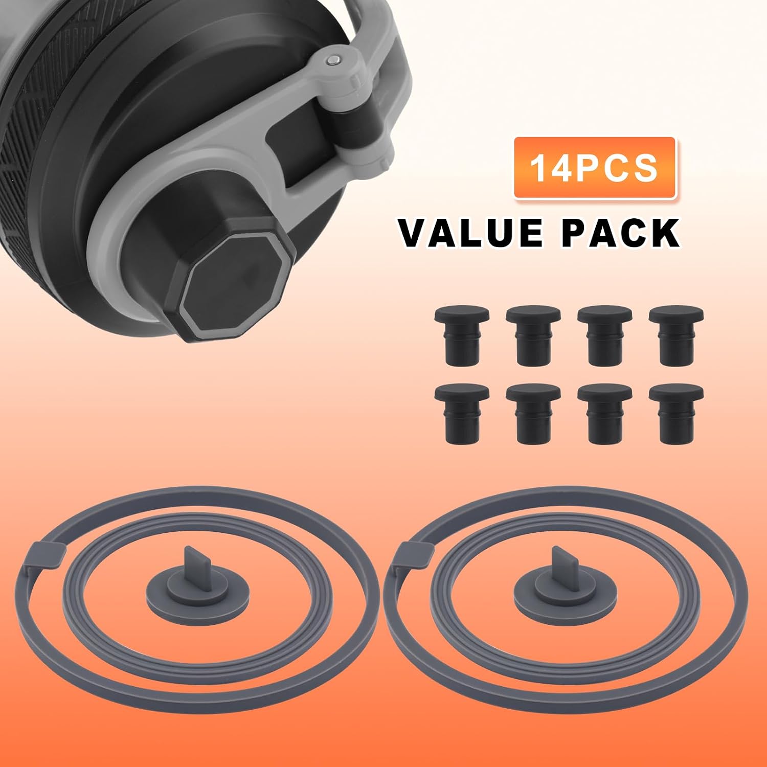 14 Pcs Gasket Replacement for VOLTRX Electric Protein Blender Shaker Bottle 24 oz, with 8 Pcs Anti-Slip Stopper Silicone Seal Ring Leak-Proof Gasket Accessories Parts for Spout Lid Top Cap Cover