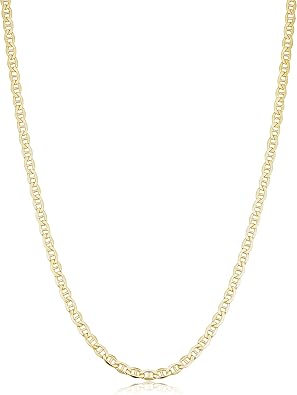 Kooljewelry Unisex Adult Classic Mariner Link Chain - 14k Gold Filled Necklace, Lobster Clasp