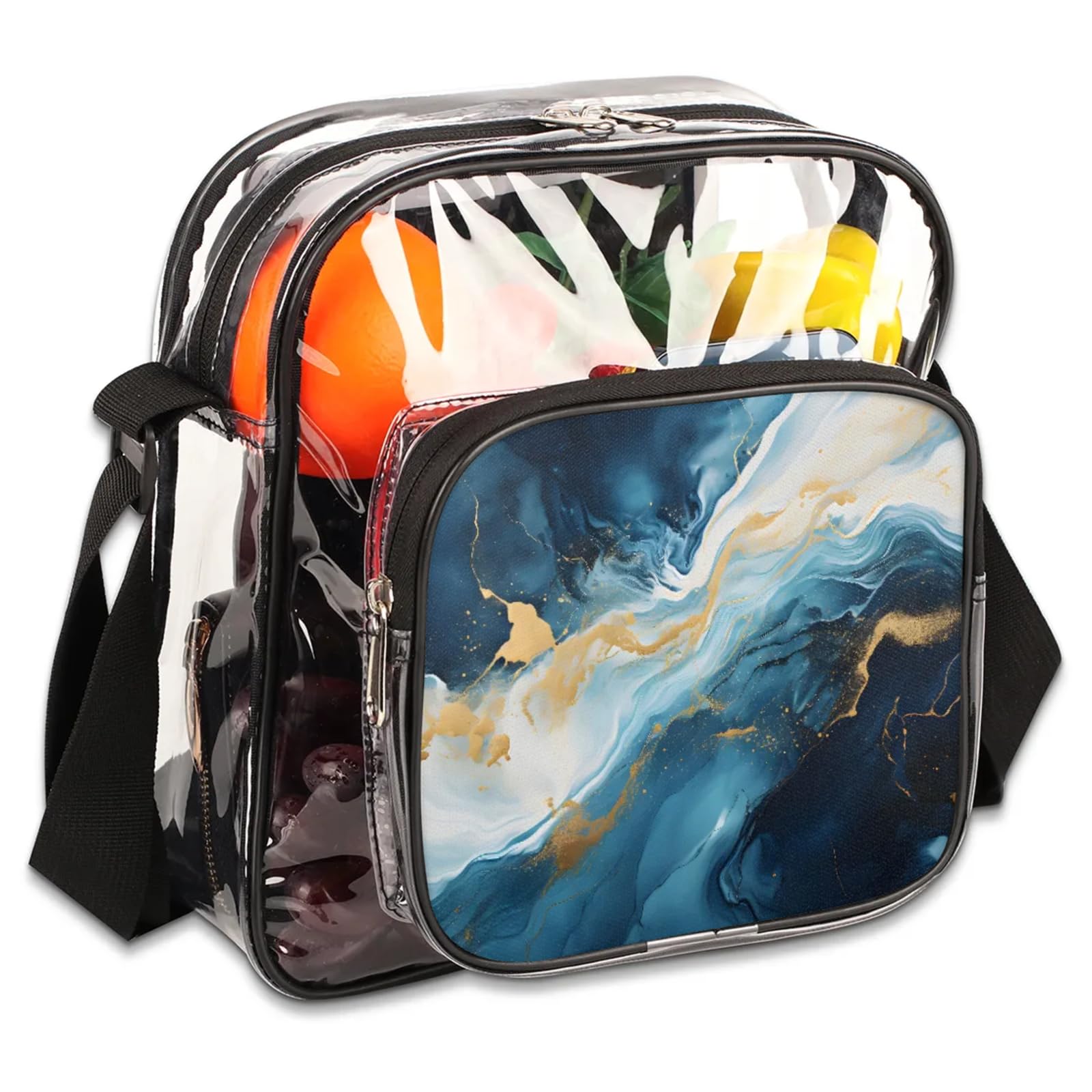GzLeyigou Clear Crossbody Bag Stadium Approved Luxurious Fluid Design Transparent Bag for Festivals, Sports Events, Concerts,Beach Bag for Women Men Clear Purse with Front Pocket Messenger Bag