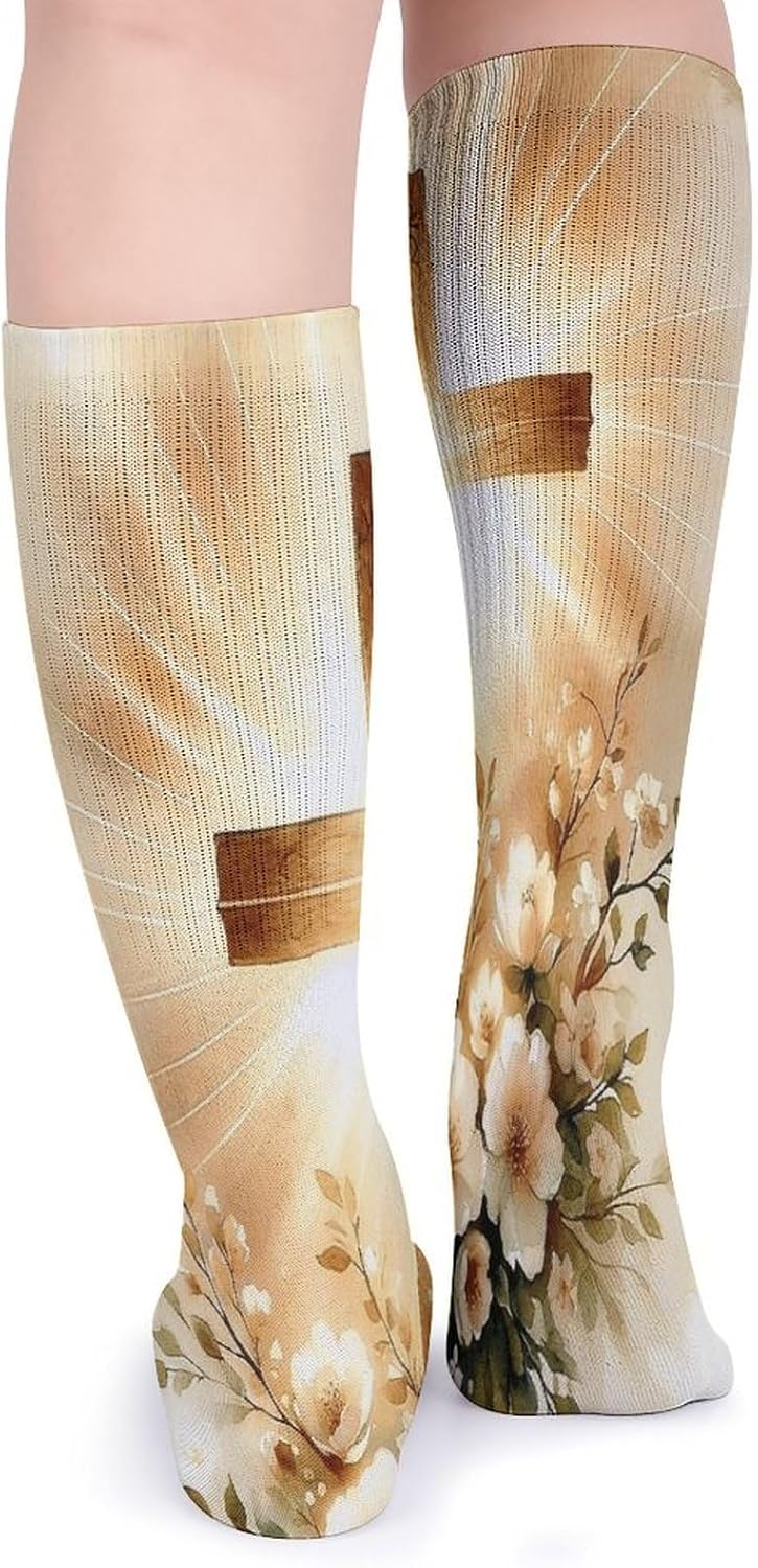 Jesus Christ Cross Crew Socks Casual Breathable Calf Socks | Cushion Running Athletic Socks Long Performance Breathable Sports Socks for Women Men