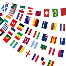 AhfuLife 48 Countries World Flag String Flags for World Cup Decorations, Double Sided Fabric Nations String Banner for Olympic Soccer Bar Club Garden Street Sports Party Decor 2 Packs, 7.9" x 11" - 68.9 Ft