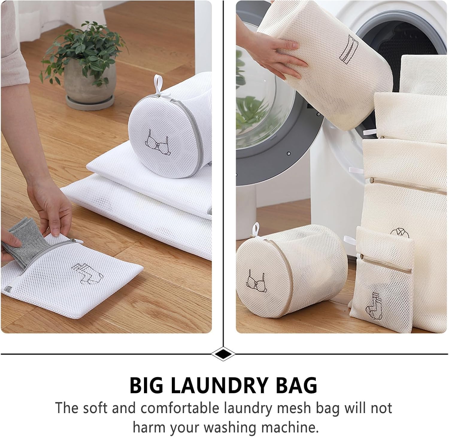 7pcs Beige Polyester Mesh Laundry Washing Bags Set for Delicates