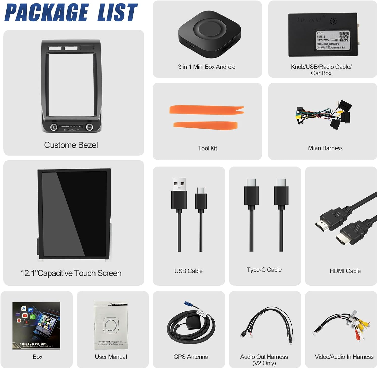 Car Stereo Upgrade for Ford F150 2015 2016 2017 2018 2019 2020 Android Radio,12.1inch Touch Screen Replacement,Built in GPS,Suppt Wireless Carplay Android Auto (V2 with B&O +Wireless Adapter)