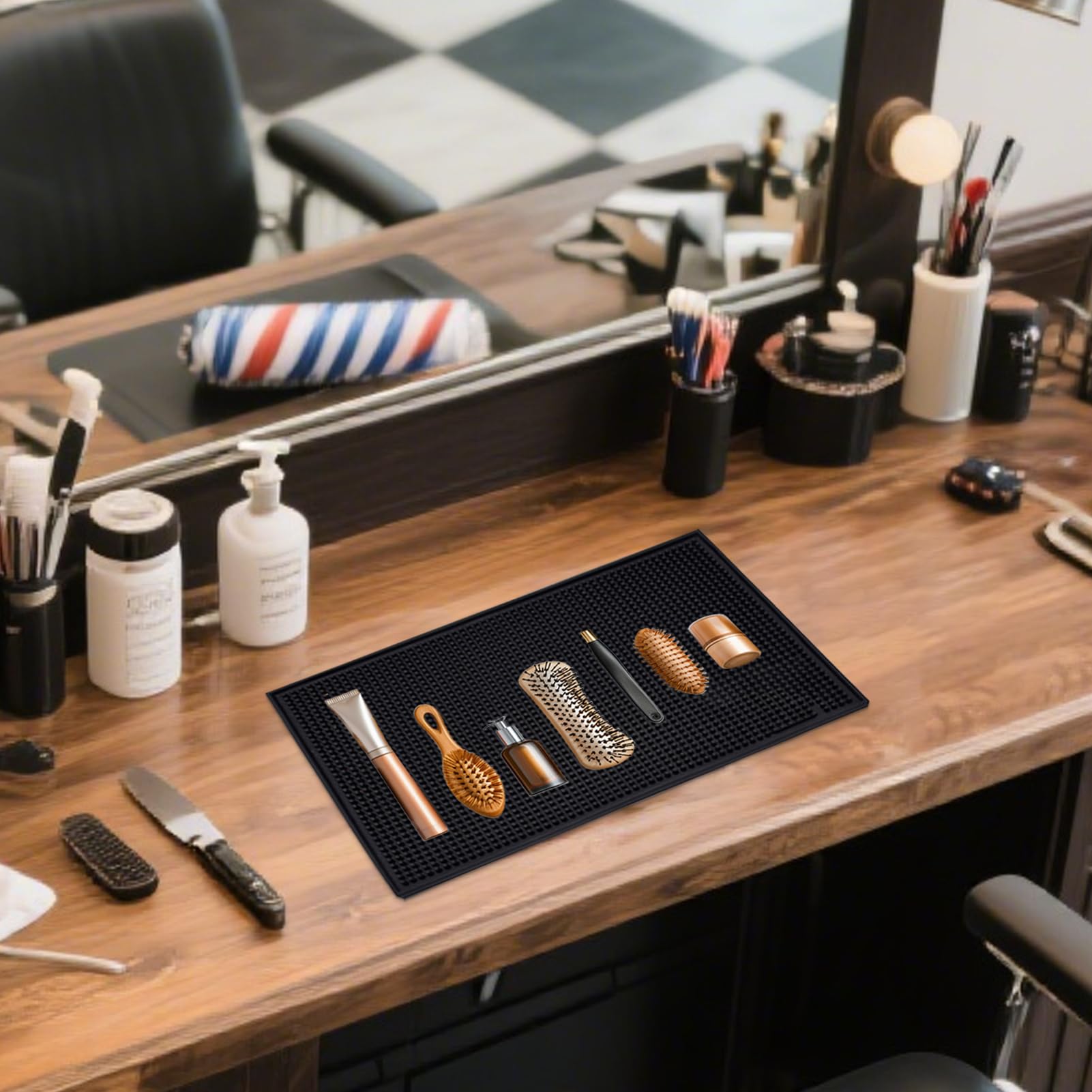 Barber Tool Mat – Silicone Hair Salon Mat Flexible, Counter Protector, Clippers Scissors Hairdressing Styling Tools, non-Slip Pad For Home And Professional Use | Beauty Salon Anti-Skid Tool