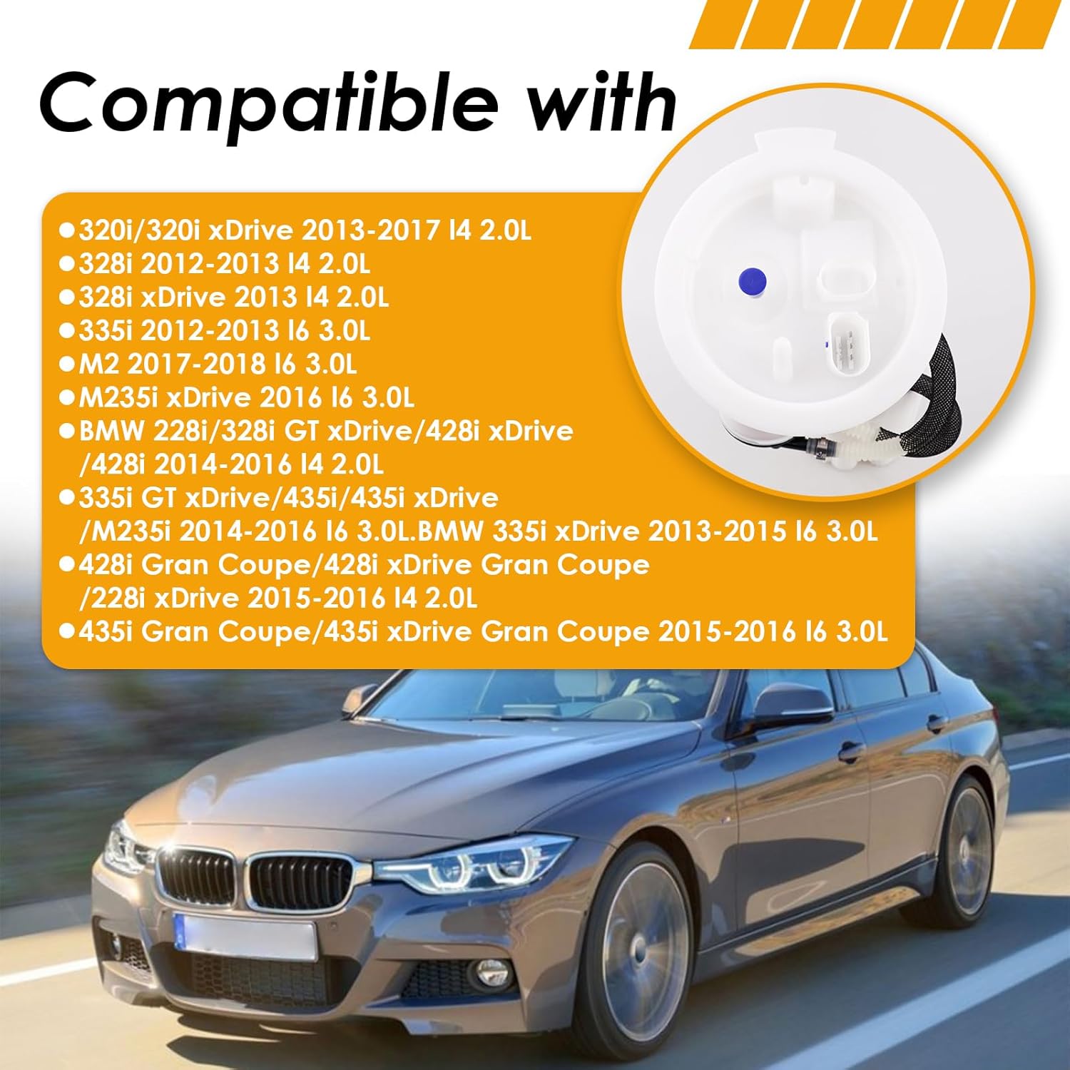 FG1884 Electric Fuel Pump Module Assembly, Compatible with BMW 228i 320i 328i 335i 428i M235i 435i xDrive, 2.0L 3.0L, 2012-2018, Replace# E9214M, FP5149M, 16117243975,77469