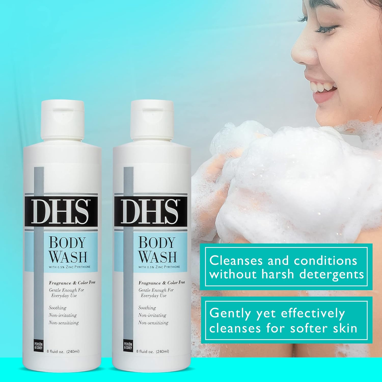 Person & Covey, Inc. DHS Moisturizing Body Wash - Gentle & Effective Body Wash Sensitive Skin, for Everyday Use - Unscented, Moisturizing for Men & Women, and Eczema Prone Skin - 2 Pack, 16 Oz.