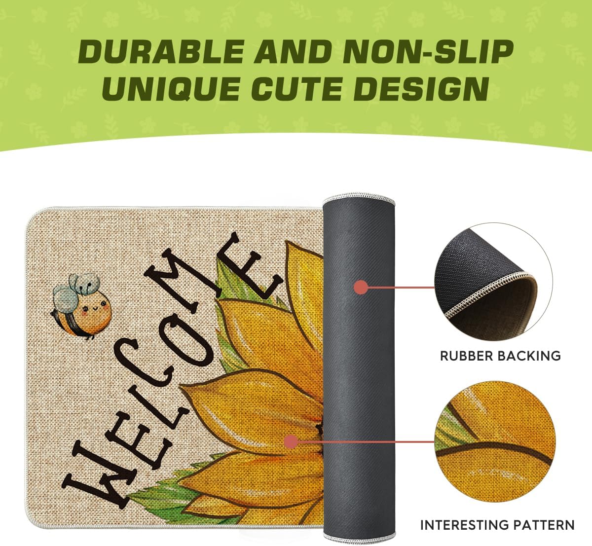Artoid Mode Sunflowers Bee Welcome Summer Doormat, Seasonal Summer Holiday Yard Floor Switch Mat for Indoor Outdoor 24x35 Inch