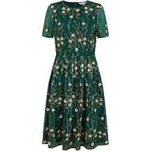 YUMI - Embroidered Floral Skater Dress - Ladies Knee Length Round Neck Floral Occasionwear Dress