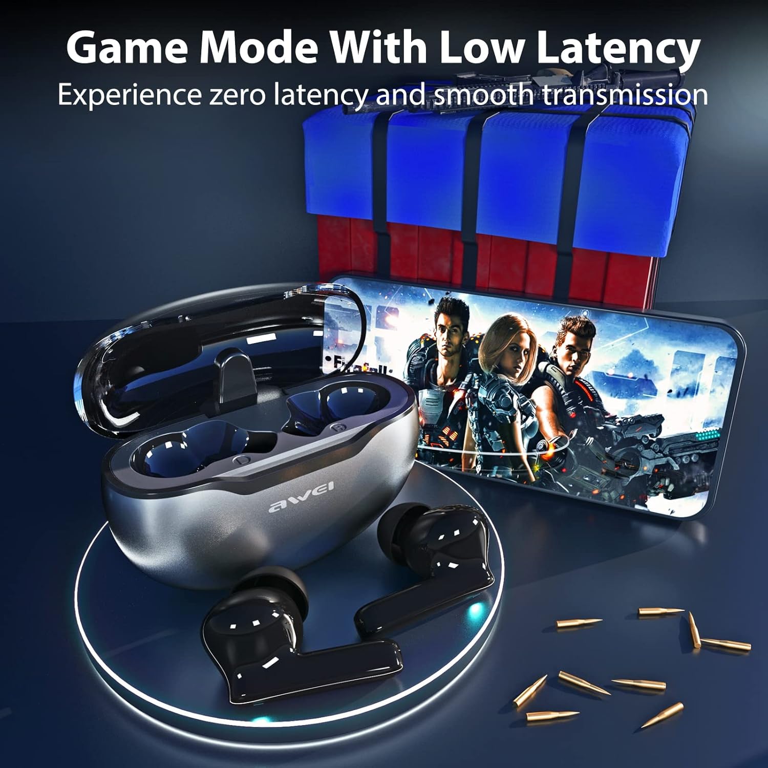 AWEI Wireless Earbuds Bluetooth 5.3 Headphones, 30Hrs Playback Stereo Ear Buds IPX6 Waterproof in-Ear Earphones, Bluetooth Earbuds with Mic for Phone Tablet Laptop Sports Black