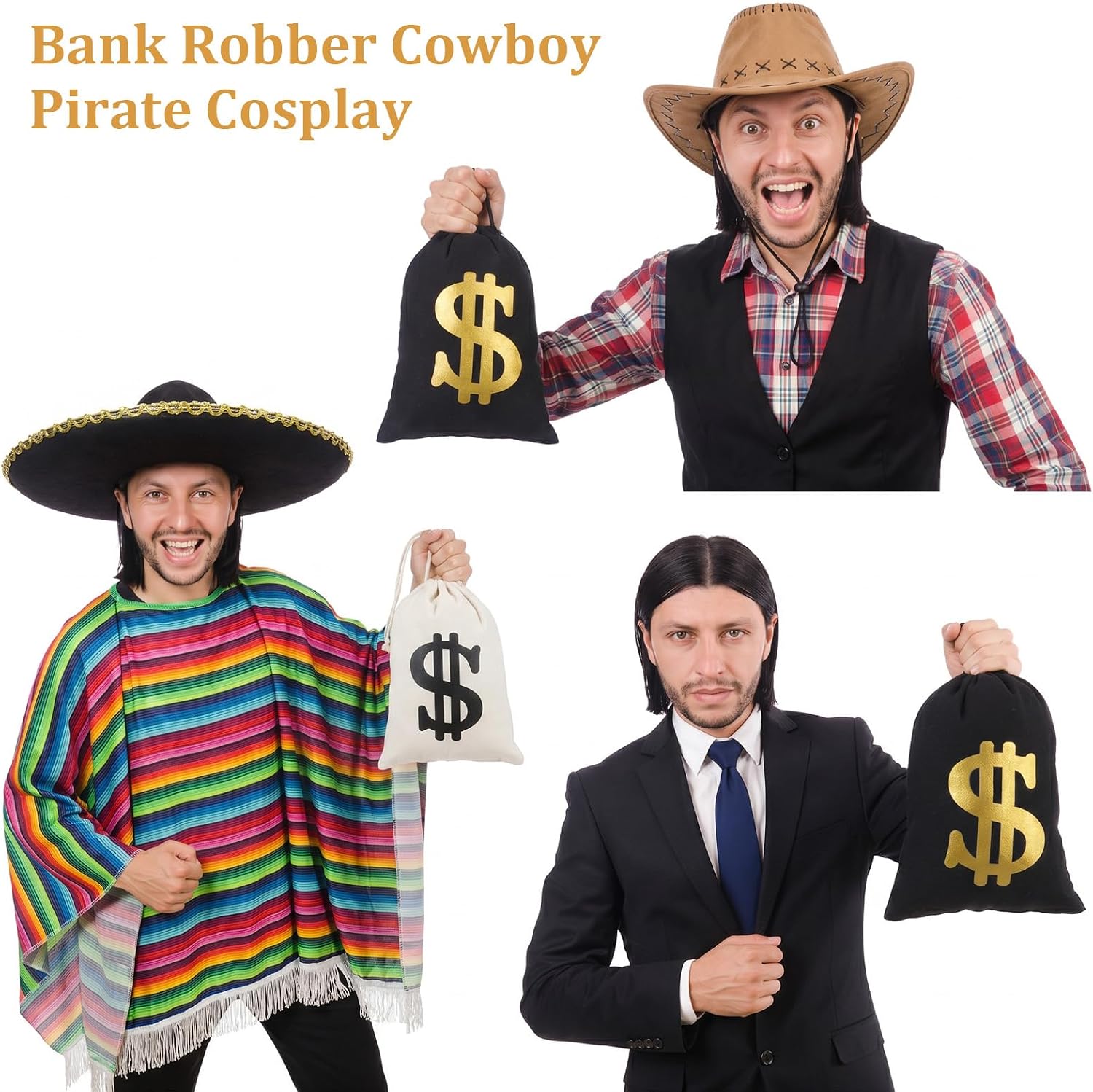 Tobeelec 24 Pcs Canvas Money Bags for Coins, Canvas Drawstring Money Bags Bulk Set, 5.9 x 7.9 InchesMoney Bag Costume Prop with Dollar Sign for Bank Robber Pirate Cowboy Cosplay Party Favors