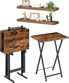 HOOBRO Folding TV Tray Table and 31.5 Inch Floating Shelves, TV Trays for Eating Set of 4 with Stand, Wall Shelf Set of 2, BF20BZP401-BF80BJP201