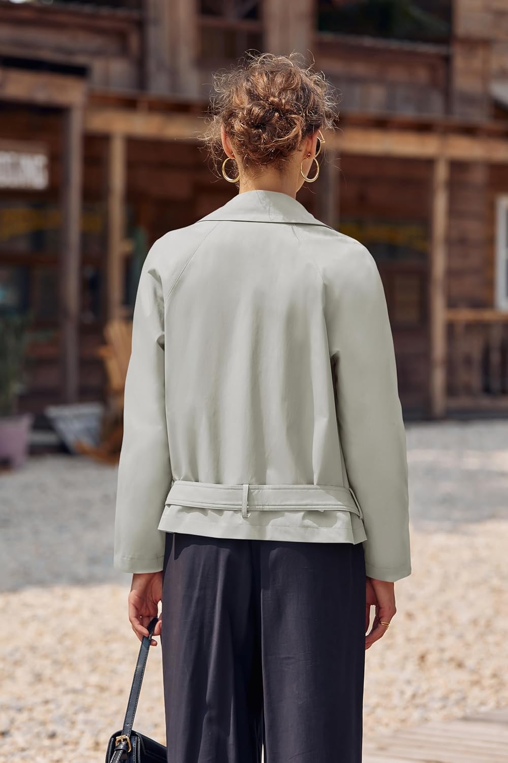 Onedreamer Women's Double Breasted Trench Coat Classic Lapel Long Sleeve Blazer Jackets Casual Outerwear With Belt - Image 6