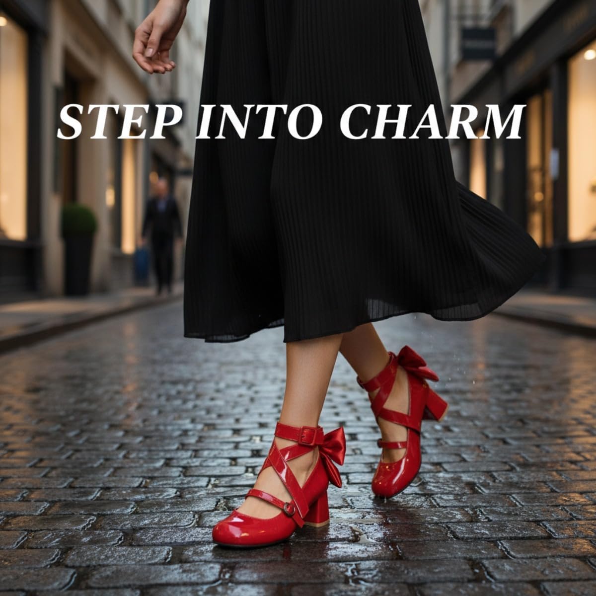 Women's Gothic Lolita Patent Leather Mary Janes, Cross Strap Block Heel Dress Shoes with Bow Back for Party Cosplay All Season