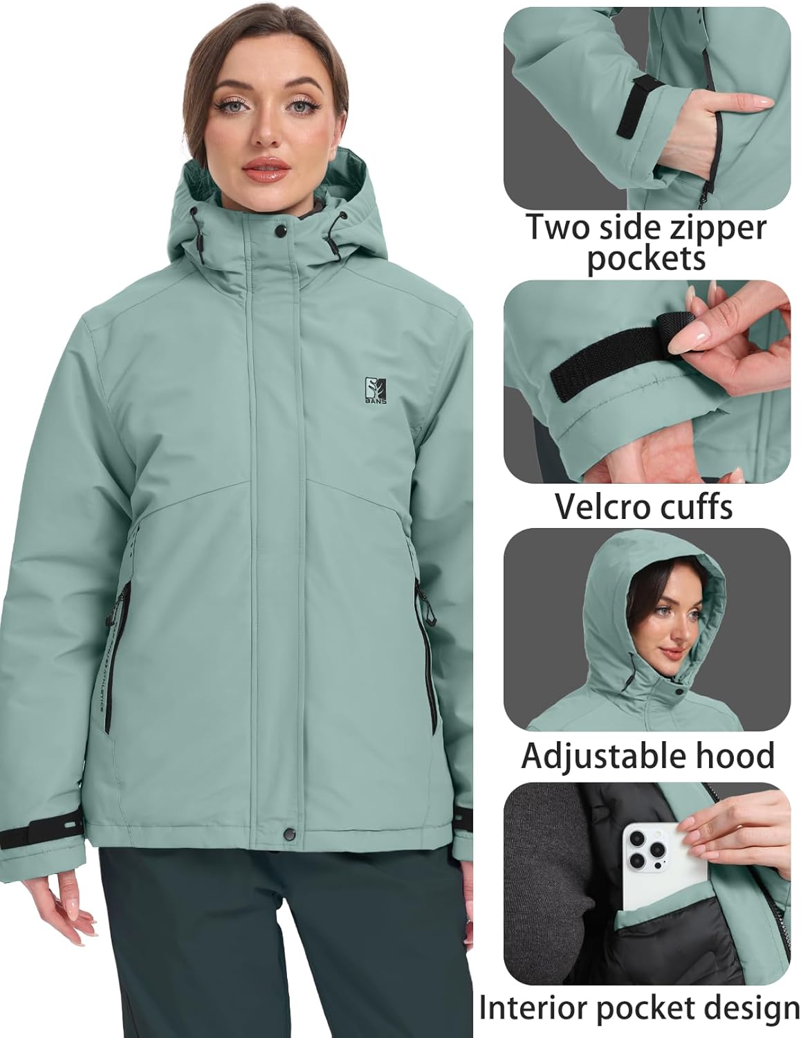Women's Ski Jacket Waterproof Warm Winter Coat Hooded Windproof Snow Jacket for Hiking Snowboarding