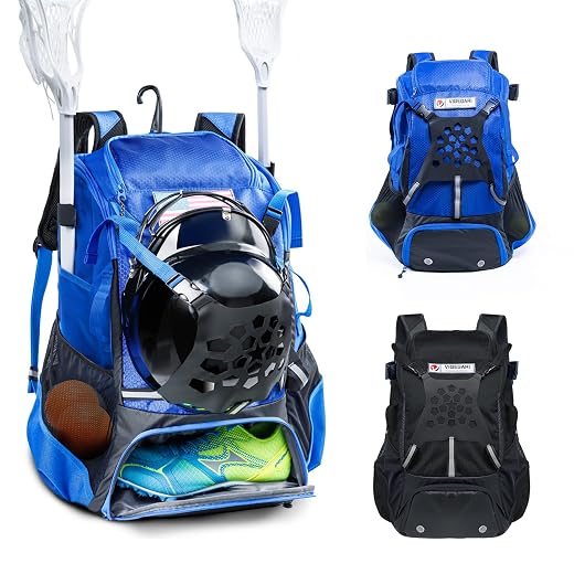 VIGEGAR Lacrosse Bag with Lacrosse Stick Holder, Lacrosse Backpack with Helmet Holder, Separate Shoe Space(Up to US Mens 13), with Pockets for Lacrosse Gear, Lacrosse Accessories