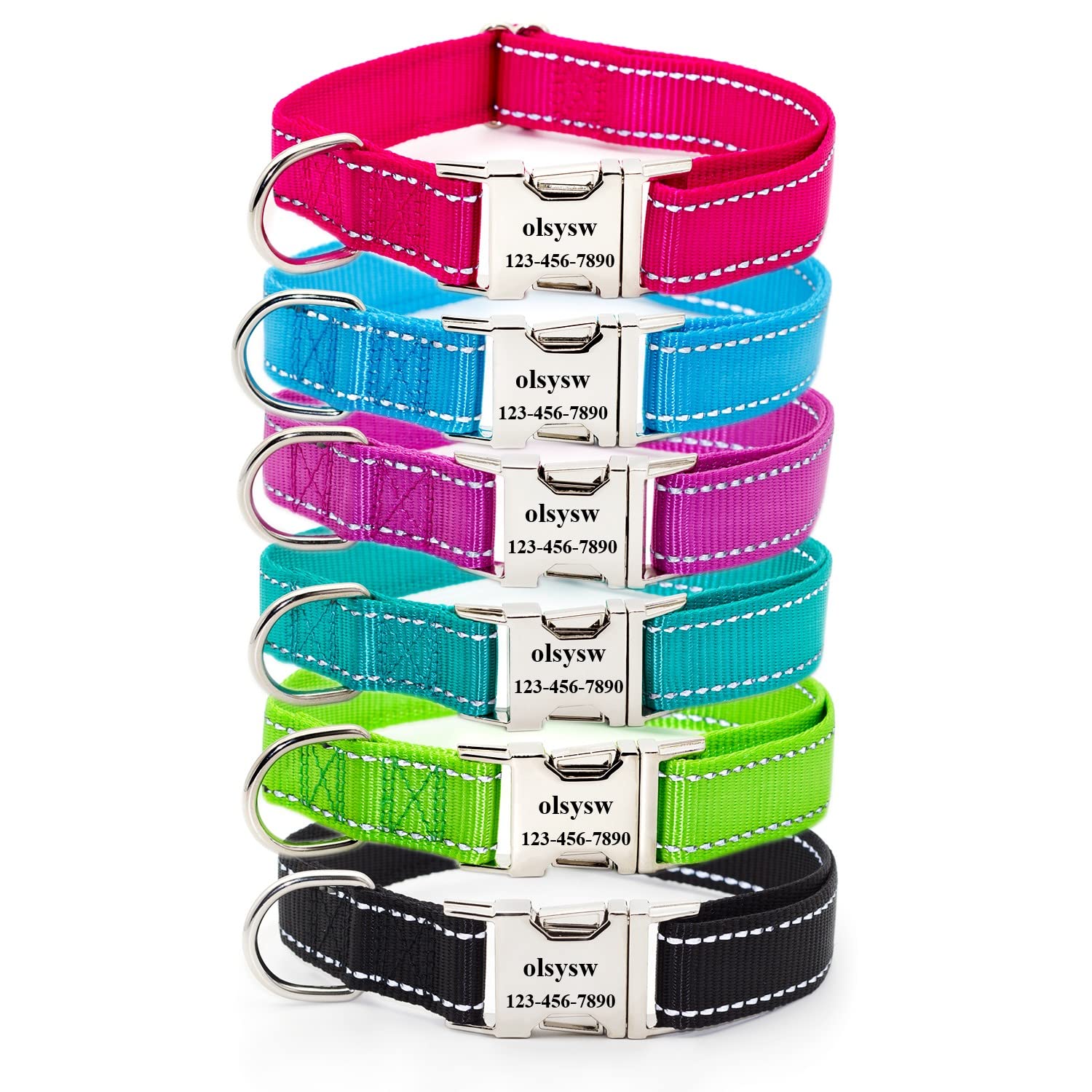 olsysw Reflective Dog Collar Personalized Dog Collar with Name Plate, Customize Engraved ID Collar for Small Medium Large Dog, Blue,Aqua, XS, S, M, L,