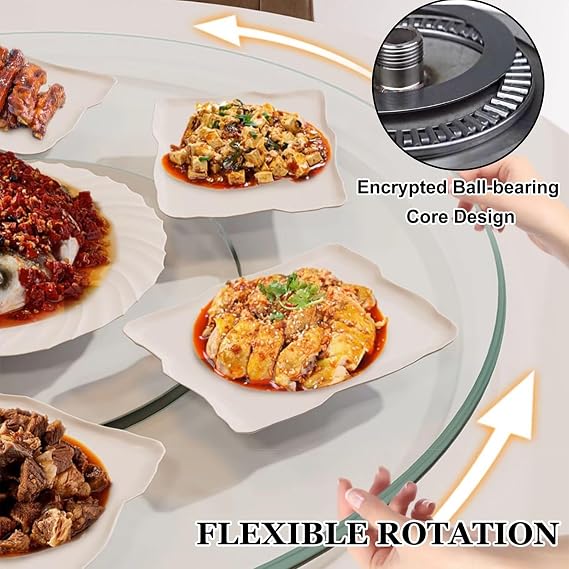Large Round Dining Table Lazy Susan Turntable Rotating Tray Transparent Rotating Tray With Silent Bearing Centerpieces 24/28/32/35inch Tempered Glass Rotating Serving Platter(Ø 60cm/24in)