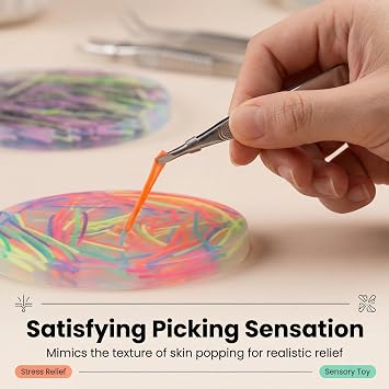 2 Pcs Picky Pad Skin Picking Fidget Toys with Tweezers & String Silicone Picking Pad for Adults Kids Stress & Anxiety Relief Silicone Sensory Pads for Skin Picking Dermatillomania Trichotillomania (C)