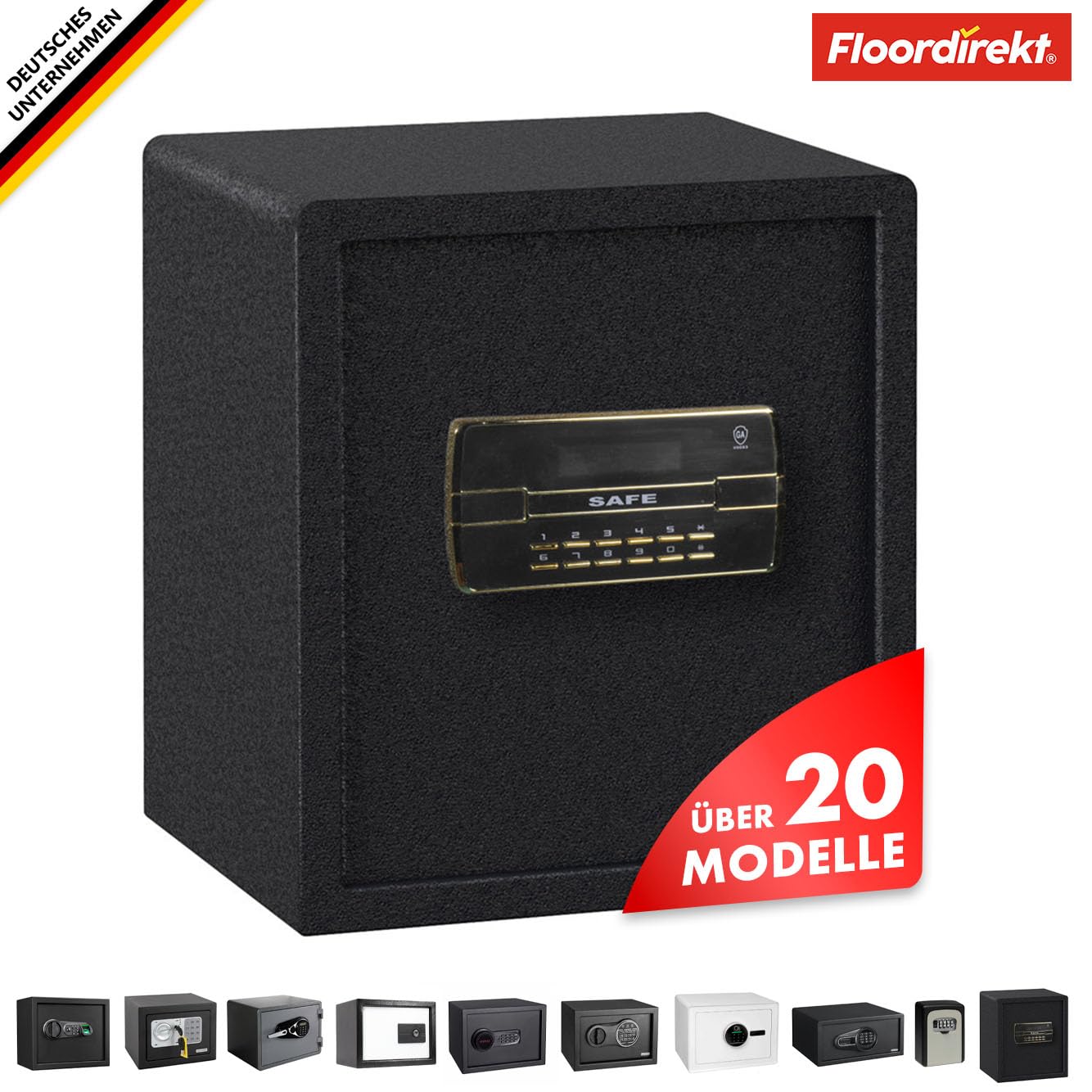 Floordirekt Caja fuerte serie - Caja de seguridad con diferentes métodos de cierre - Protección para el hogar y la oficina (Super Pit, 42 x 35,7 x 32 cm)