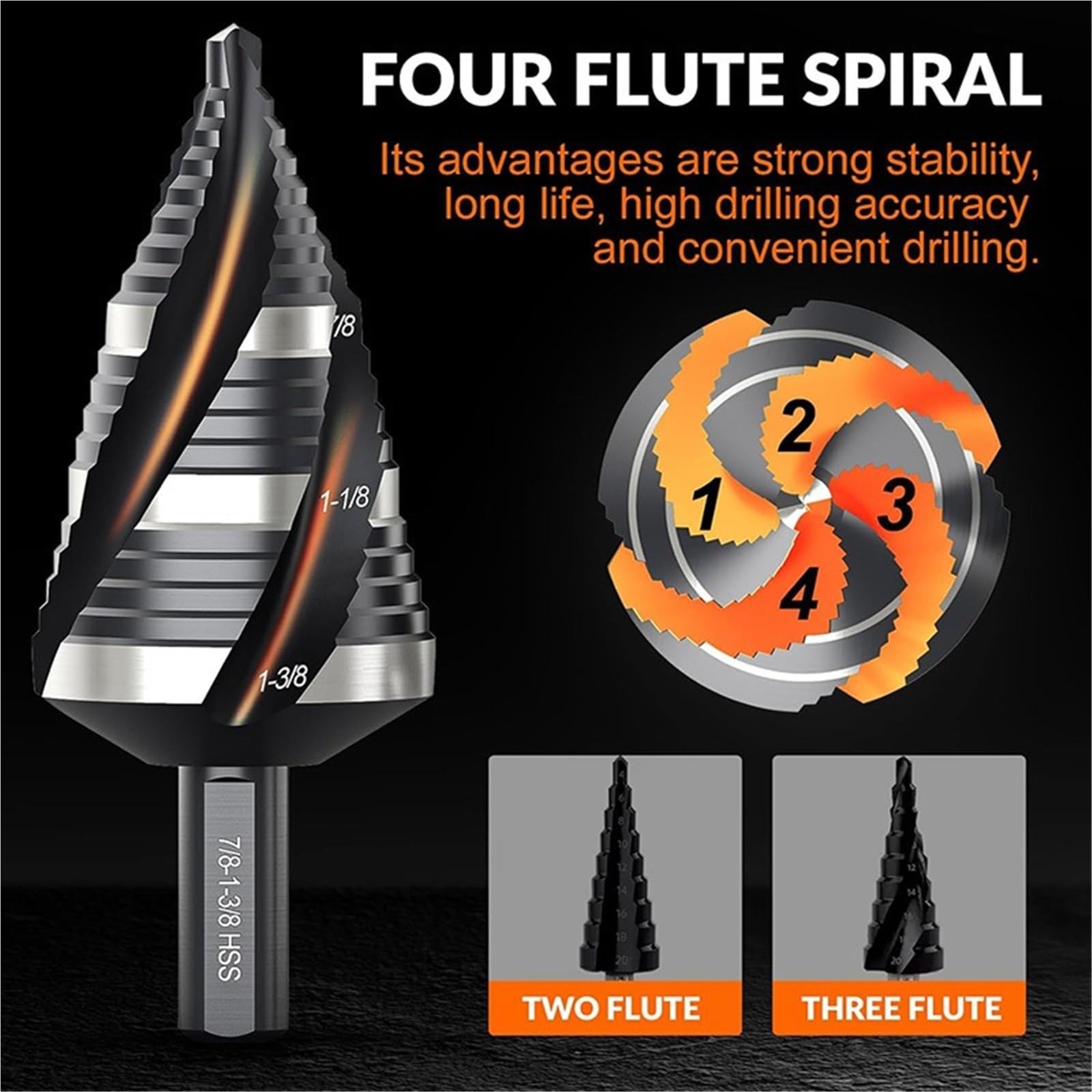 Set Di Punte for Trapano A Gradini Con Quattro Scanalature A Spirale | Punte da trapano svasatori Punte da trapano HSS for nitrurazione for metallo alluminio legno plastica