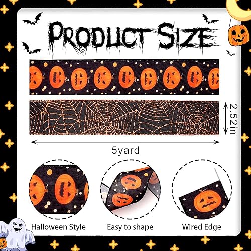 Miniatura 2 de 2 rollos de cintas de tela de Halloween, arpillera de Halloween, cintas de lino de arpillera de Halloween, telaraña negra y dorada, cara de