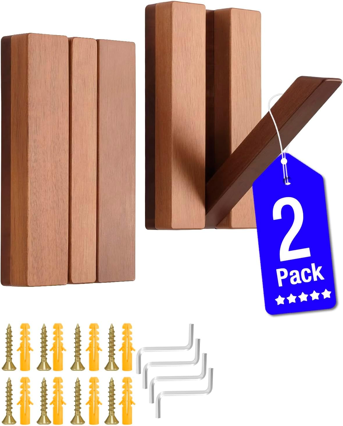 Wooden Hooks for Wall, Folding Wall Hooks, Decorative Coat Hooks Wall Mount for Coats, Hats, Bags, Towels, Saving Rustic Design for Functional Aesthetic Home (2)