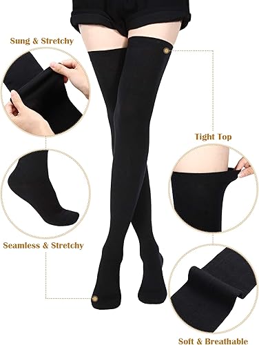 Miniatura 4 de SATINIOR 3 pares de calcetines extra largos de algodón hasta el muslo, medias extralargas para botas para mujer, Negro -, Talla única