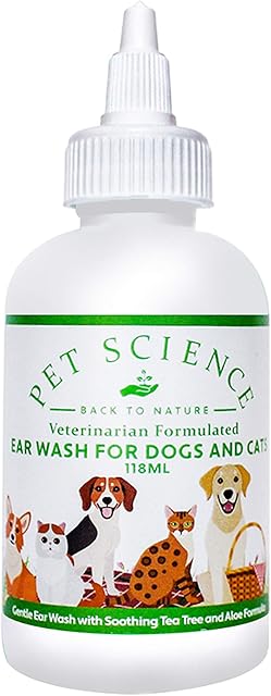 Pet Science Ear Wash for Dogs and Cats, Cleans and Disinfects Reducing Scratching (118 ml)