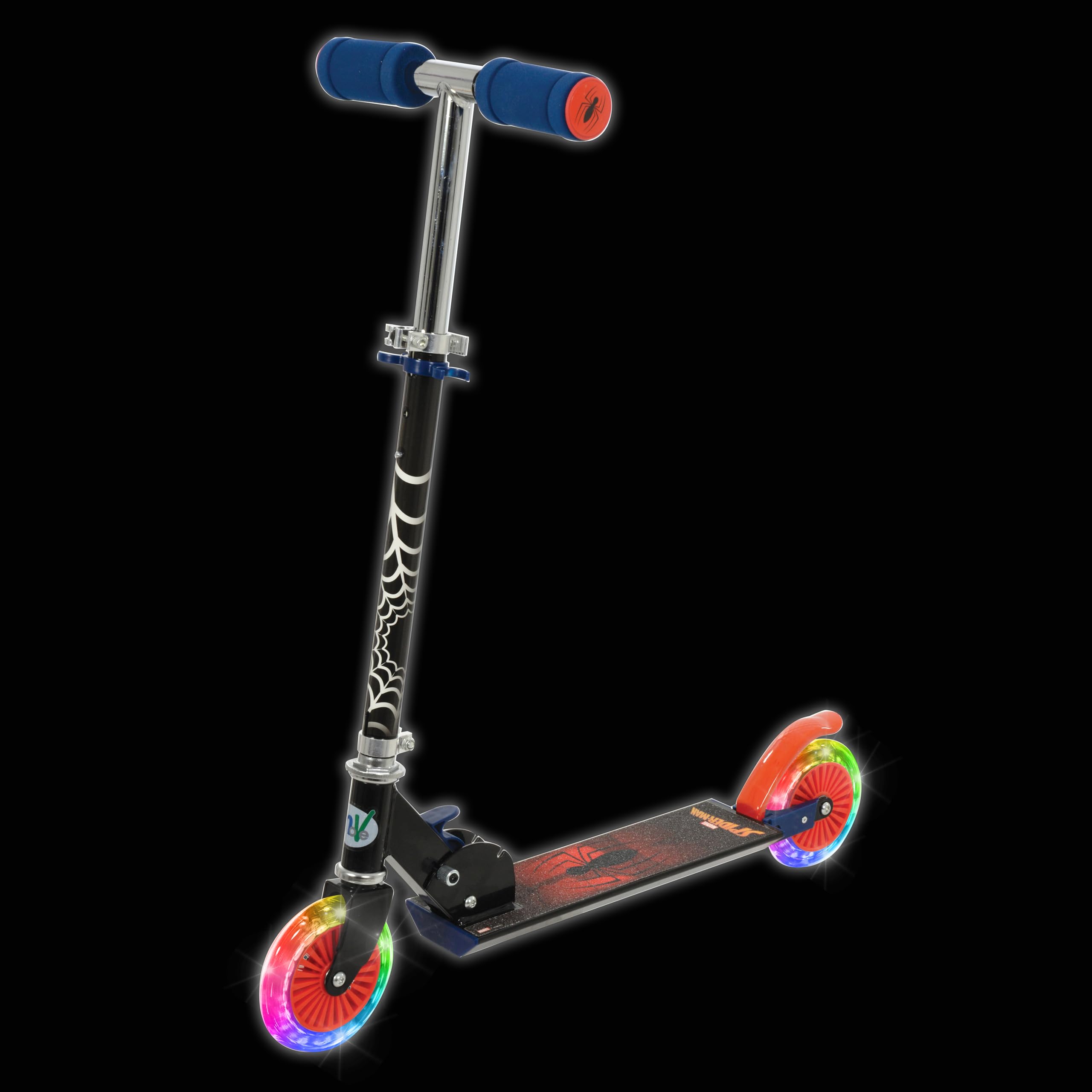 Spiderman - Patinete Infantil para niñas y niños, Plegable en línea, de 2 Ruedas, Scooter para niños y niñas, Patinete Ajustable con luz Morada, Ruedas de Patinete de Dos Ruedas iluminadas, 58 x 30 x