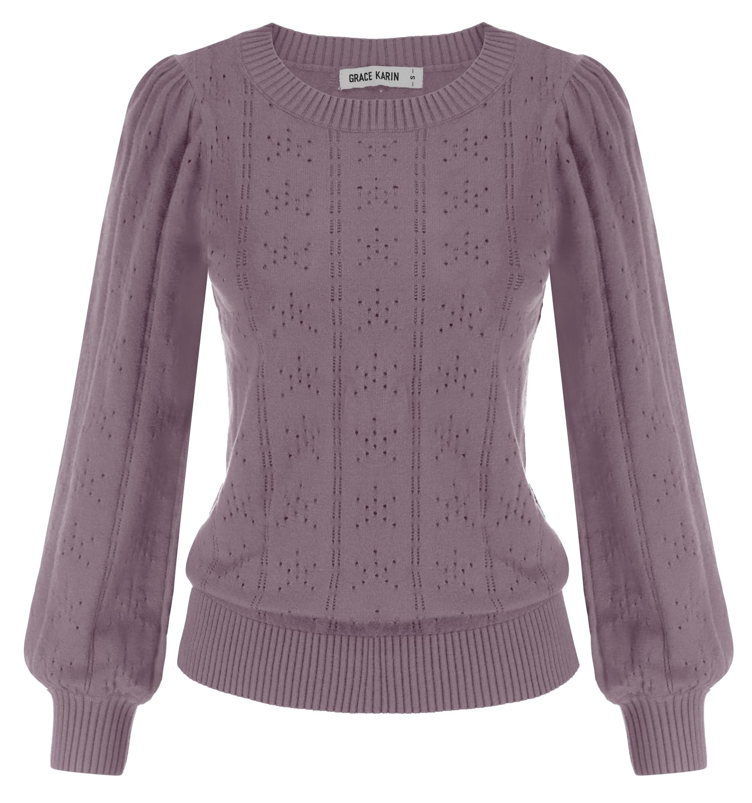 GRACE KARIN Maglia Elegante Donna a Manica Lunga con Scollo a Rotondo Tinta Unita