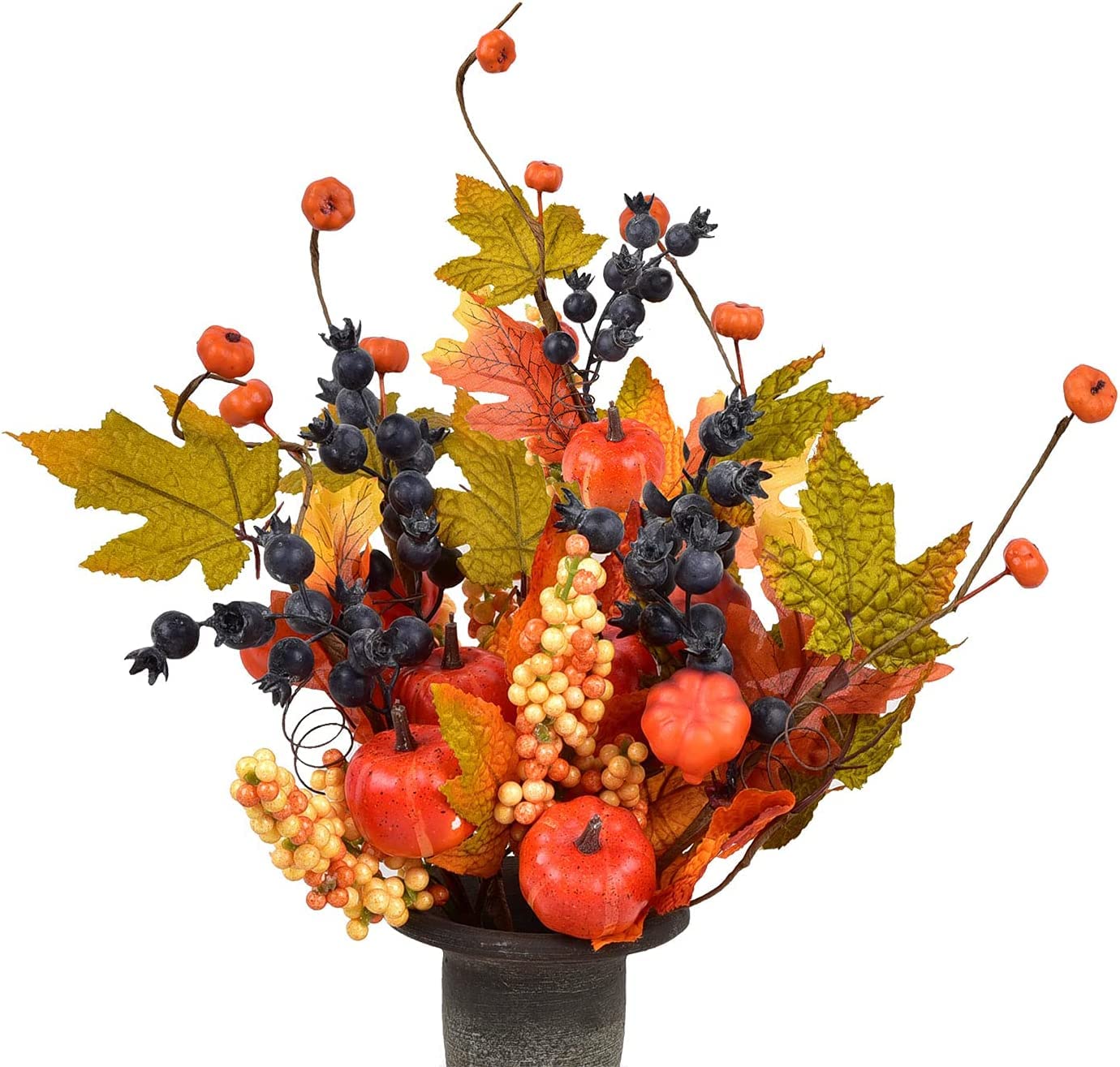 6 Packs Artificial Fall Flower Stems 15.7 Inch with Artificial Pumpkins, Color Berries,and Maple Fall Leaves for Home Kitchen Festival Thanksgiving Autumns Decor