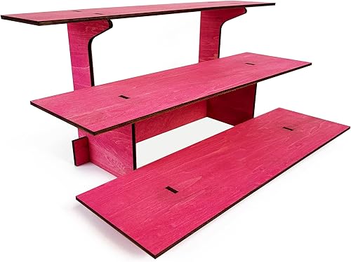 Miniatura 11 de Mesa de exhibición de 3 niveles en madera recta para tiendas minoristas con estantes para productos - Portátil Estante de exhibición de 3 pasos