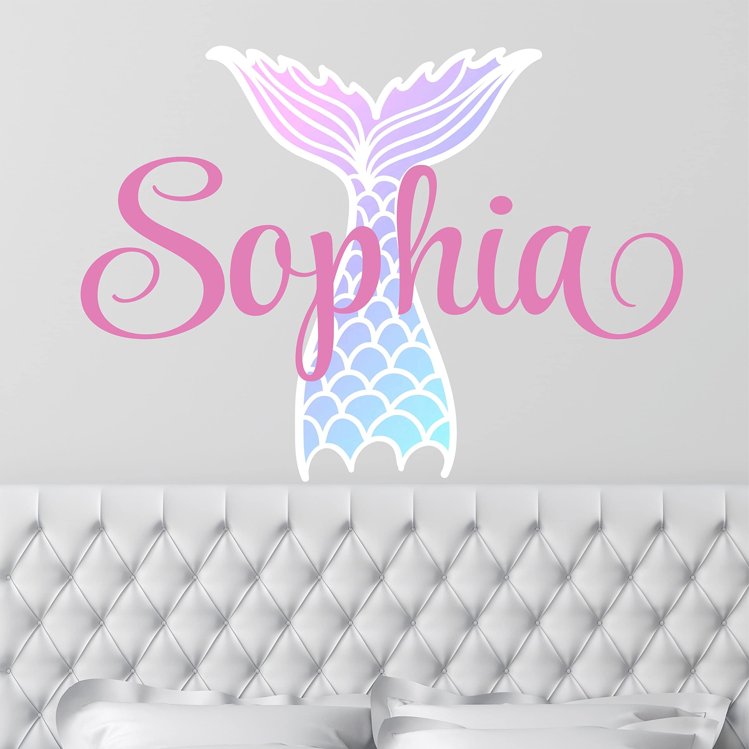 Custom Name Mermaid Wall Stickers For Kids Room Princess Girl's Bedroom Wall Art