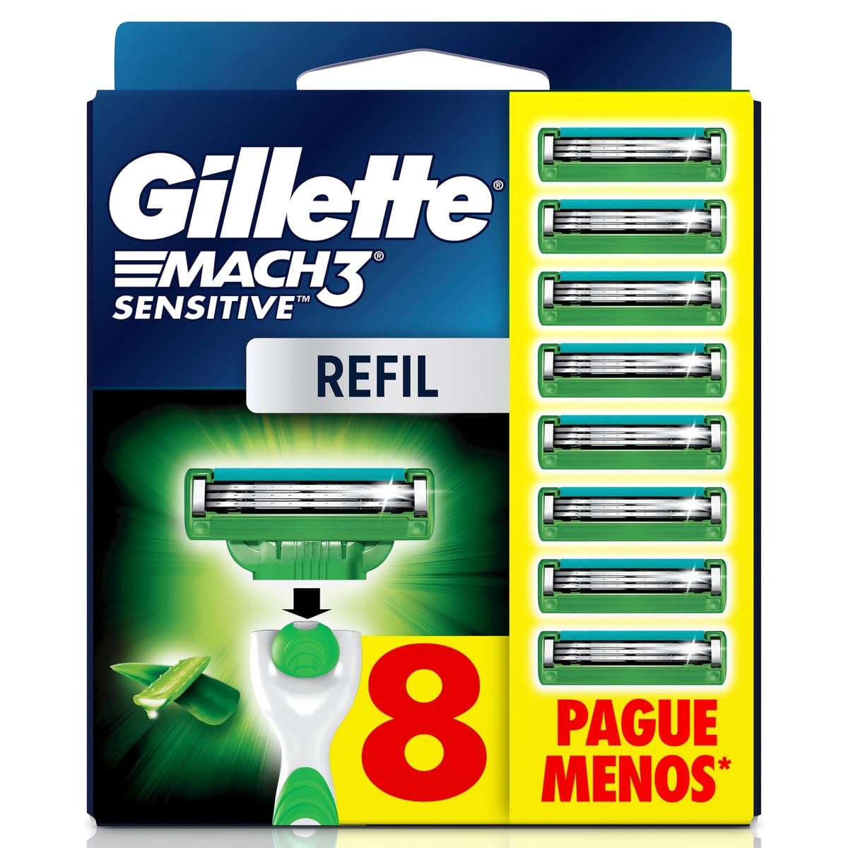 Gillette Mach3 Sensitive Carga Aparelho de Barbear com Aloe 8