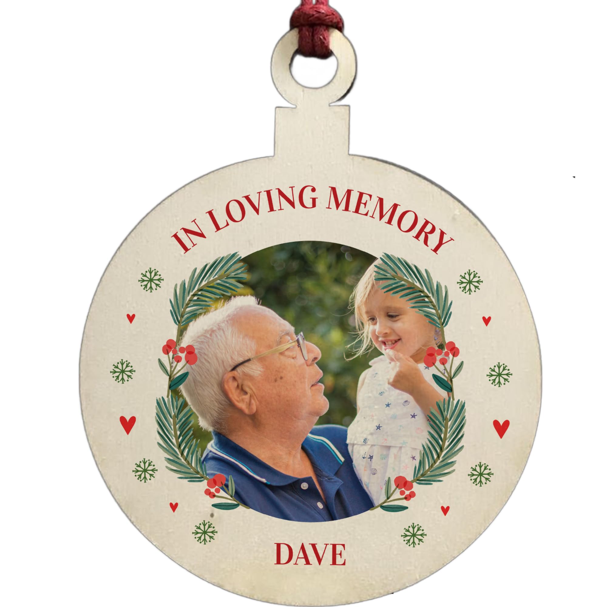 Personalised Memorial Christmas Decoration For Dad Grandad Wood Bauble