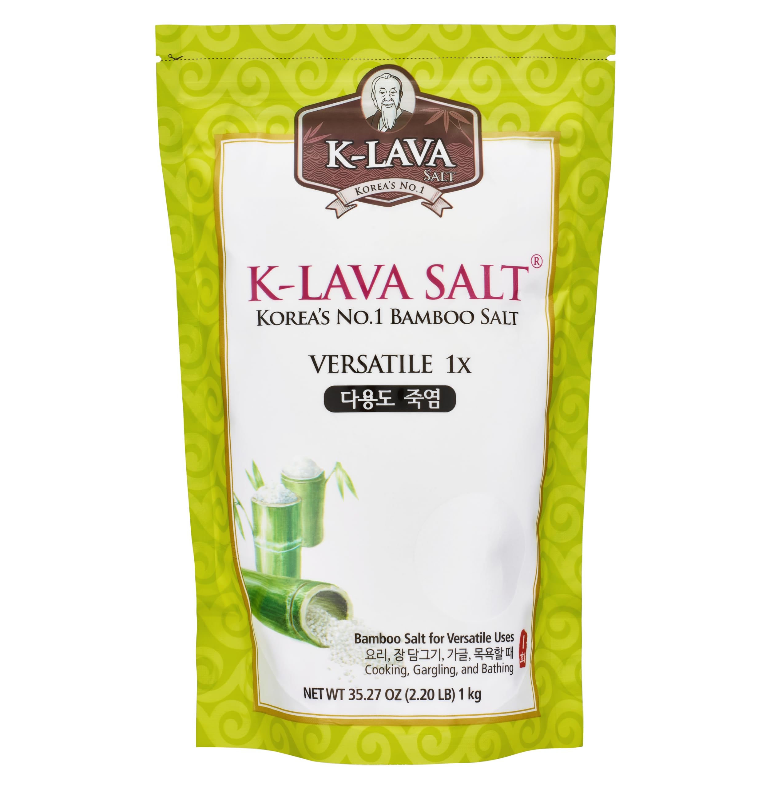 K-LAVA SALT—Korea's No.1 Bamboo Salt—Versatile 1x, Powder, 35.27 Ounce, VERY FINE Powder, great for PICKLING and CANNING, also for Skin Scrub-Massaging and Gum-Gargling