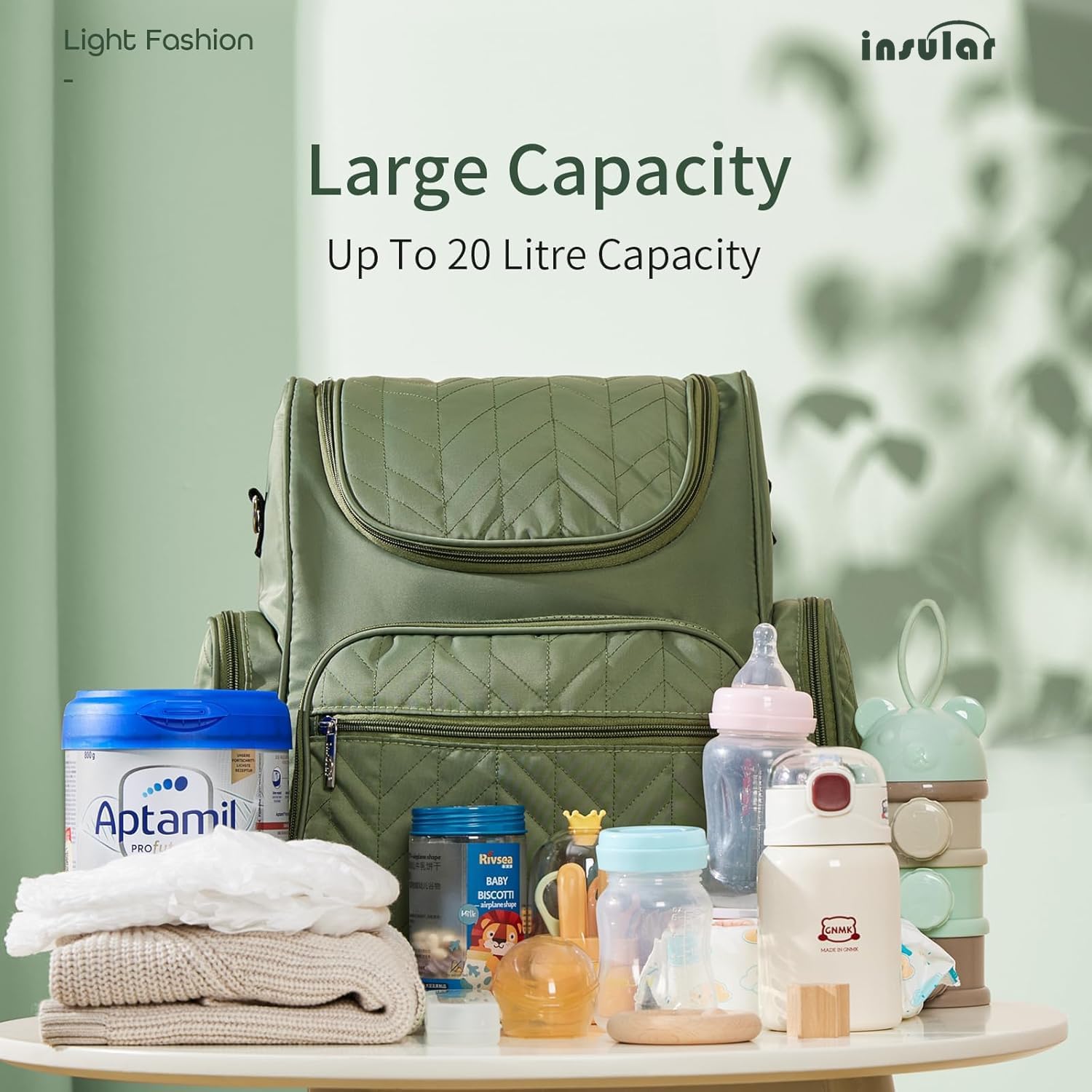 insular Diaper Bag Backpack, Multi-Function Travel Back Pack, Waterproof Changing Bag for Mom Girls, Large Capacity Baby Bag with Stroller Straps and Changing Pad, Pink