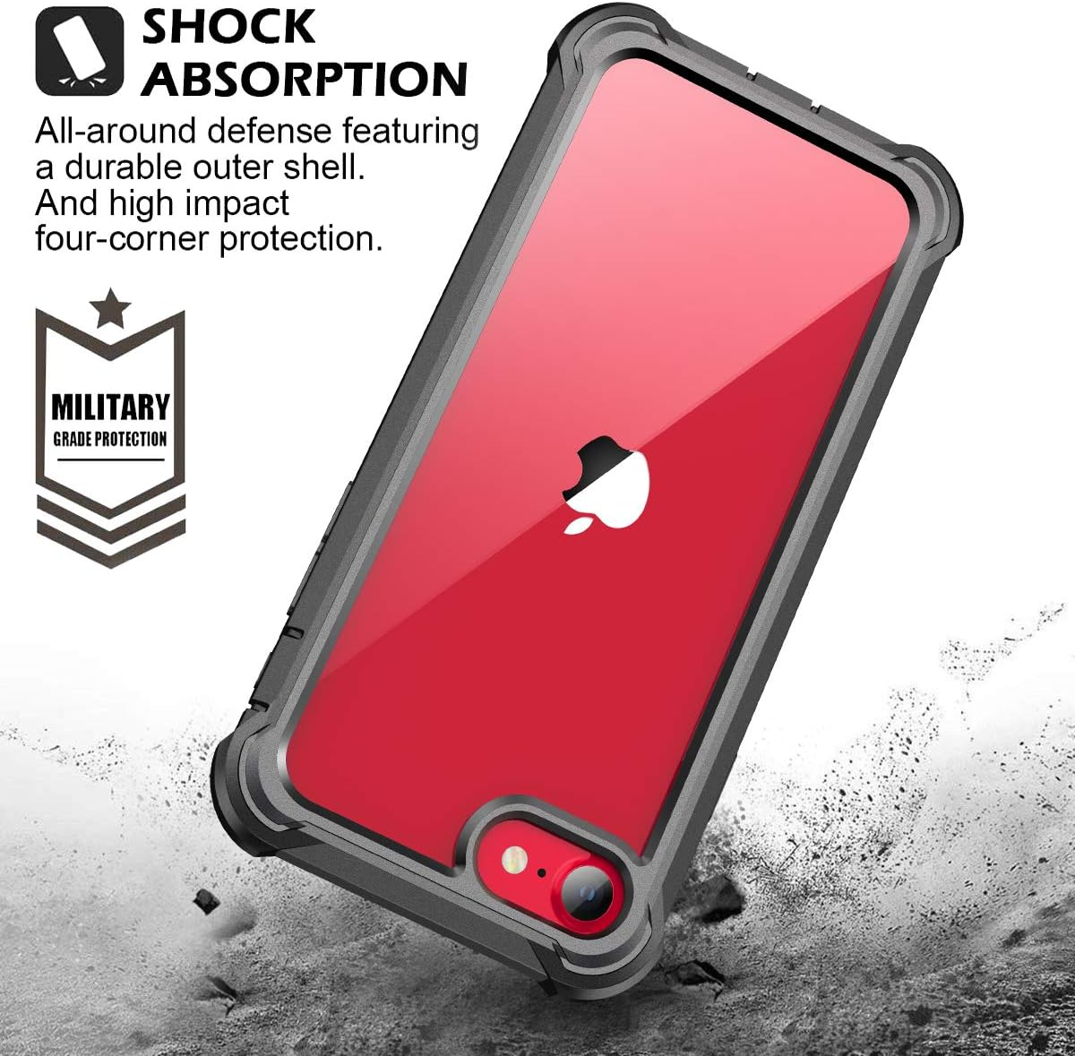 Dexnor for iPhone SE 2022 Case,SE 2020 Case, iPhone 8/7 Case with Screen Protector Clear Rugged 360 Full Body Protective Shockproof Hard Heavy Duty Case for iPhone SE (20202/2020)/8/7 4.7"- Black