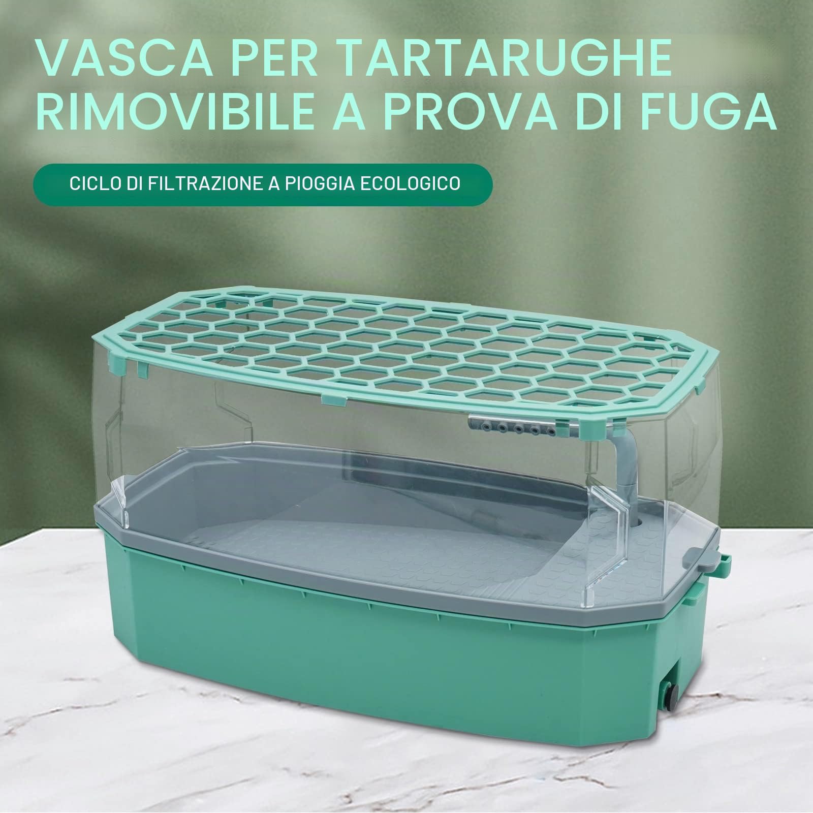 Turtle Tank Aquarium con Pompa Dell'acqua Reptile Habitat Turtle Tank Terrario Piattaforma di Crogiolarsi con Sistema Doccia Strato Filtrante