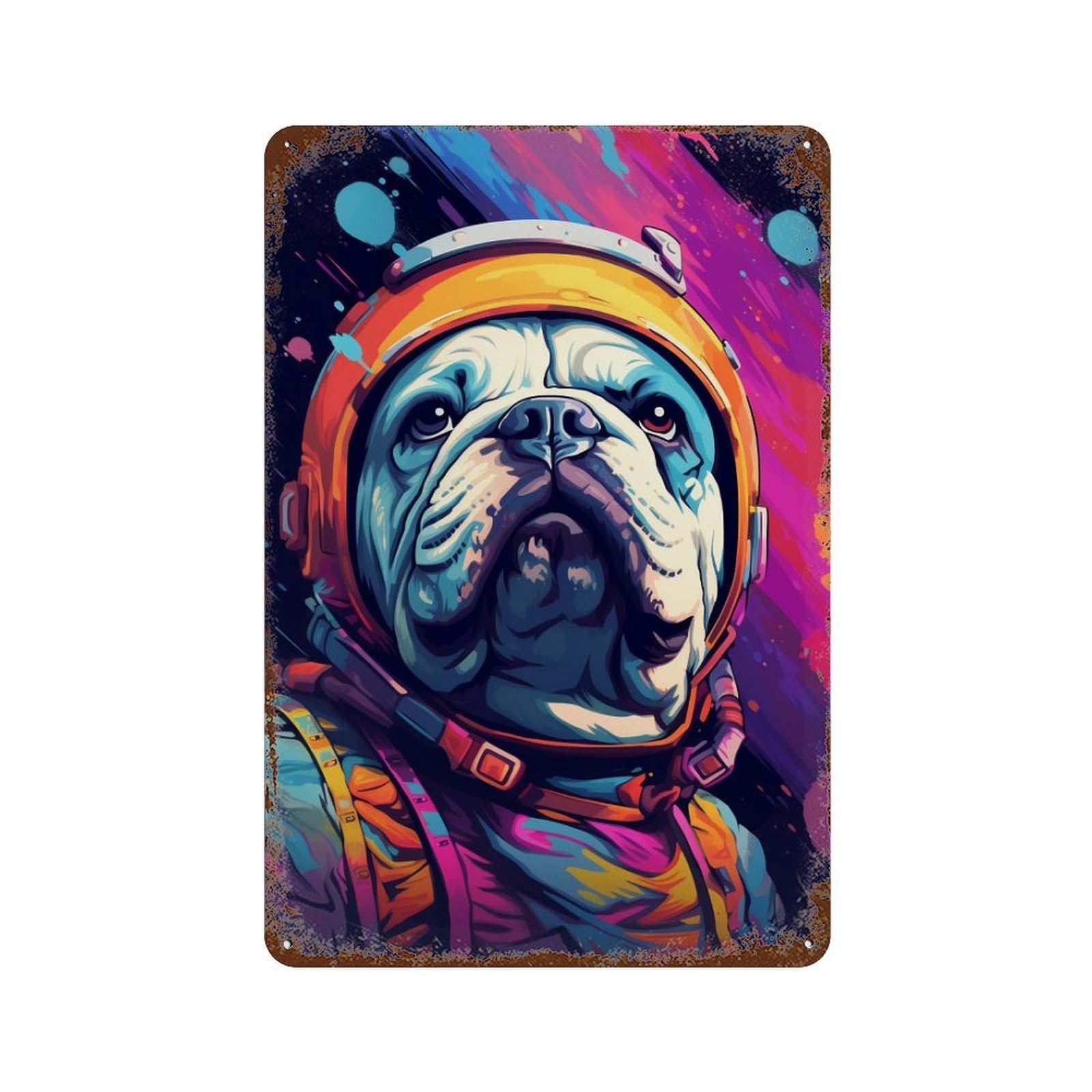Space Dog Explorer-41 Vintage Rust Metal Sign 11.8"x7.9", Ideal for Bistro, Counter And Cafe Decor