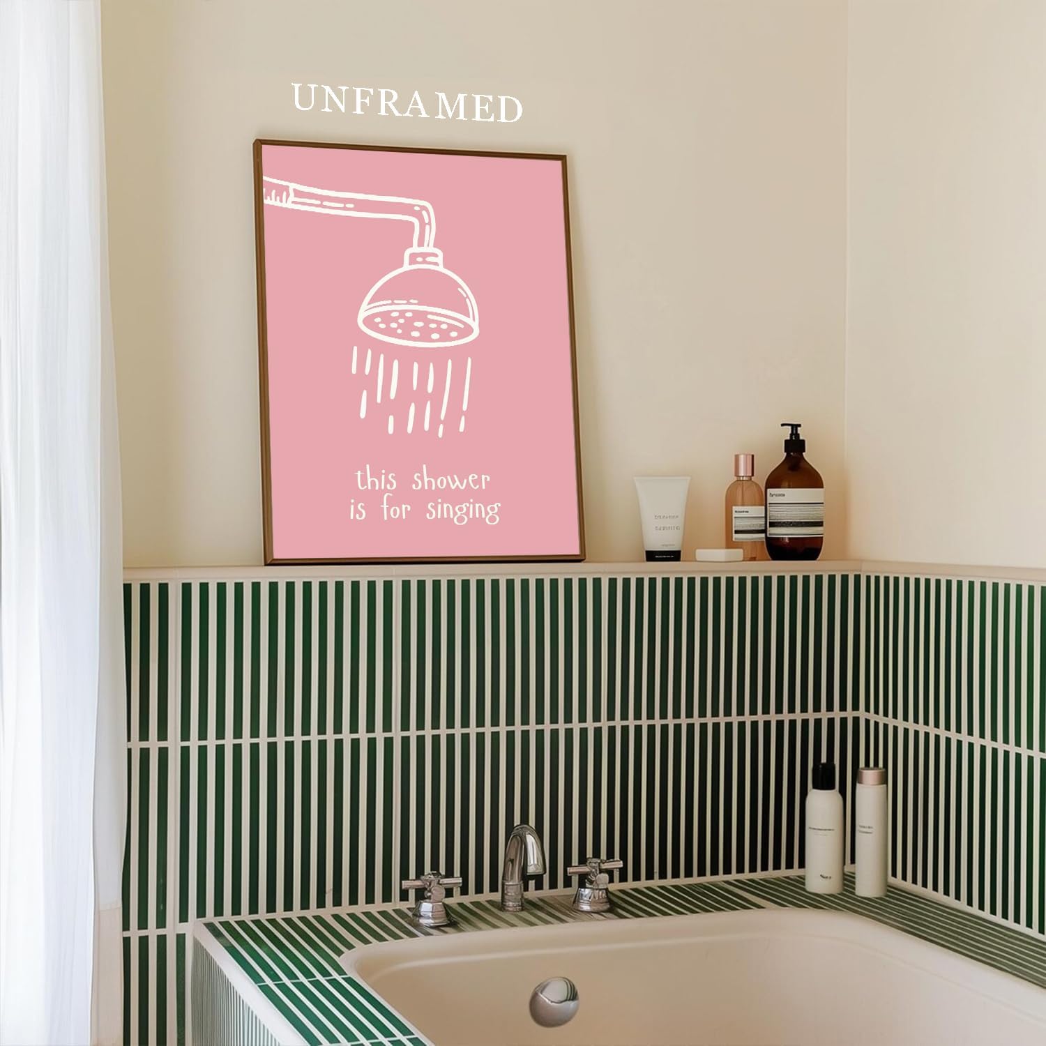 XBQZFLHT Pink Coquette Bathroom Wall Art - 6Pcs Preppy Pink Bow Decor, Funny Shower Karaoke & Toilet Paper Posters, Cute Aesthetic Girls Washroom Dorm Wall Decor (12x16in, Unframed)