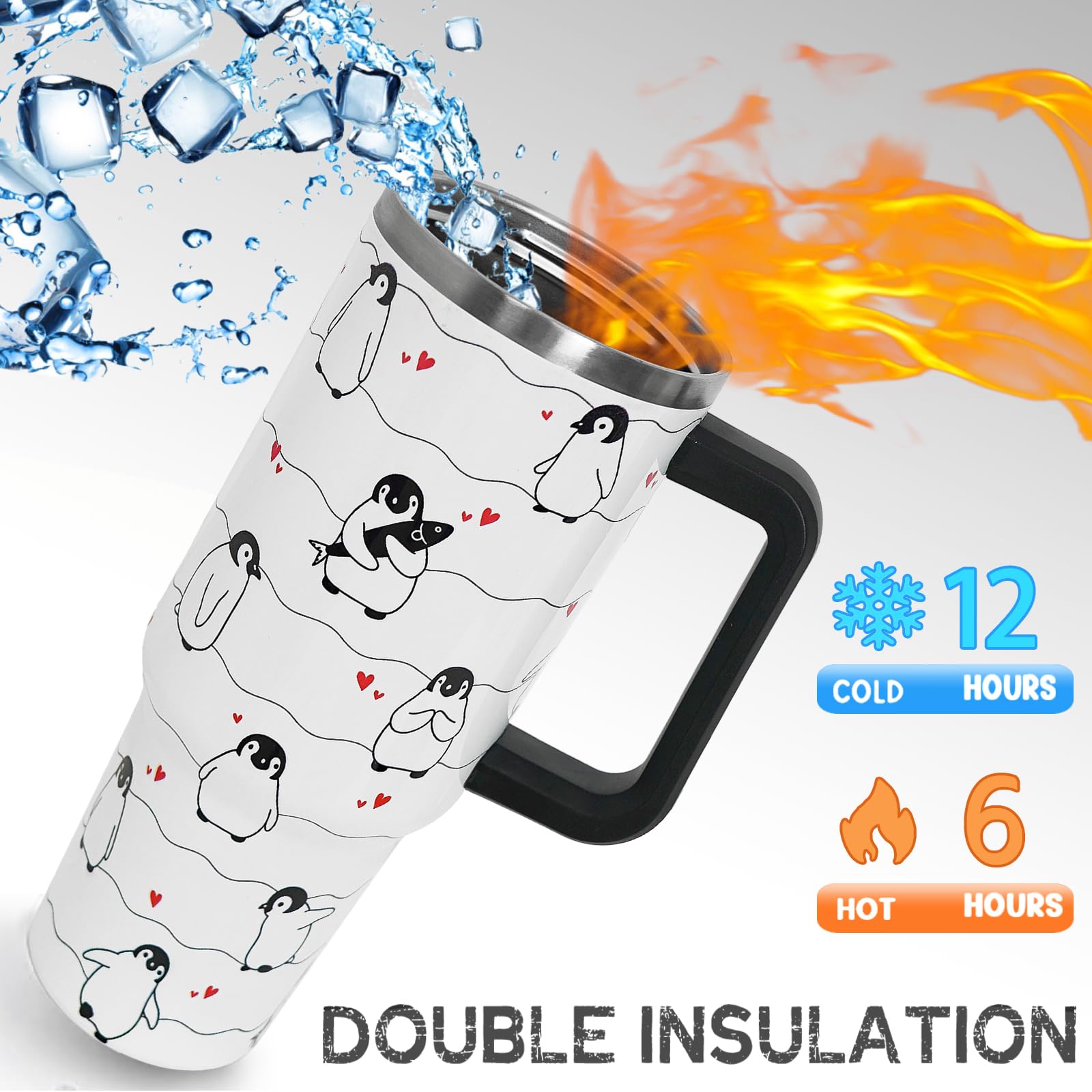 34HD I Just Freaking Love Penguin Tumbler - 40oz Vacuum Insulated Cup With Handle & Straw, Perfect Penguin Lover Gift - View #4