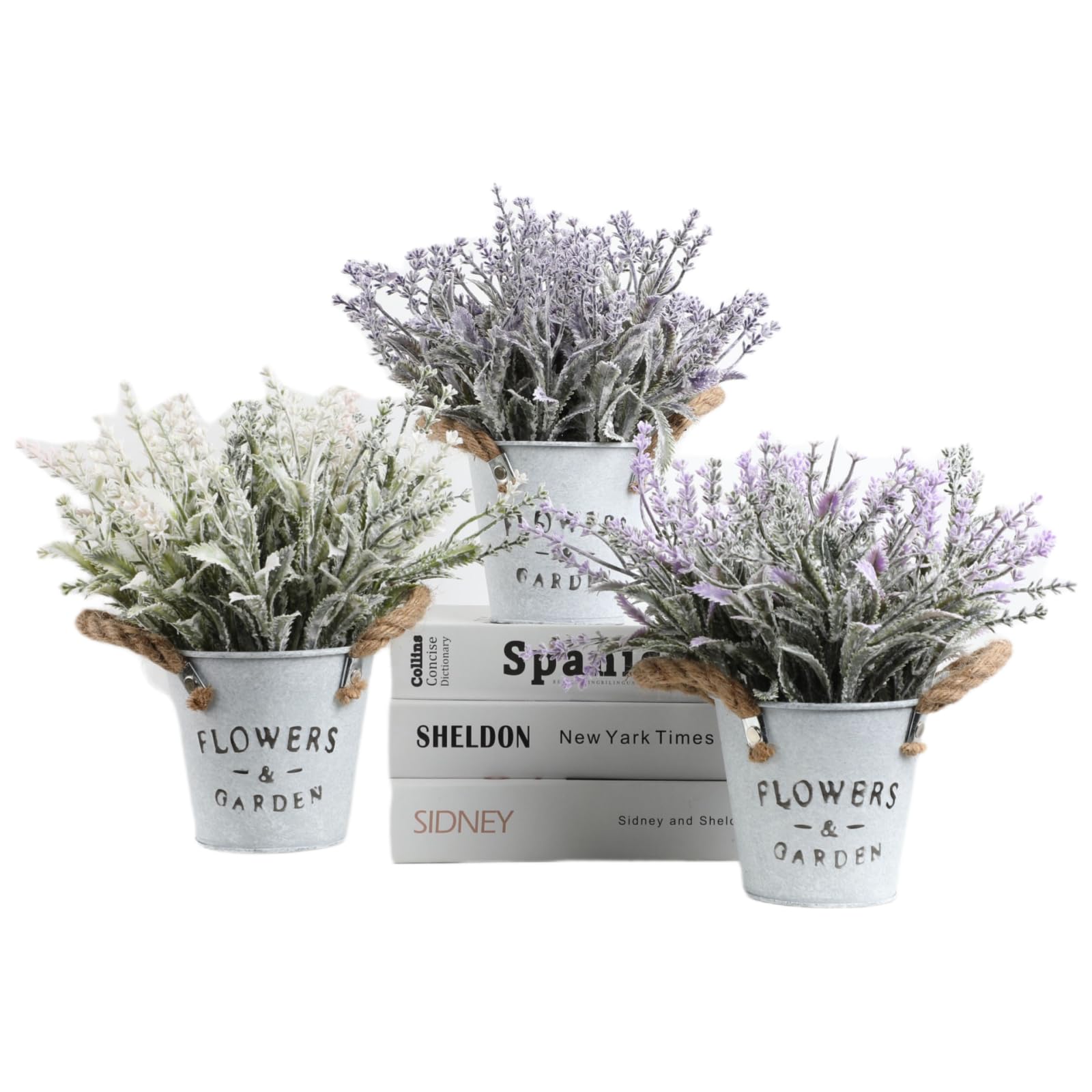 Fausse plante lavande artificielle durable avec seau rustique