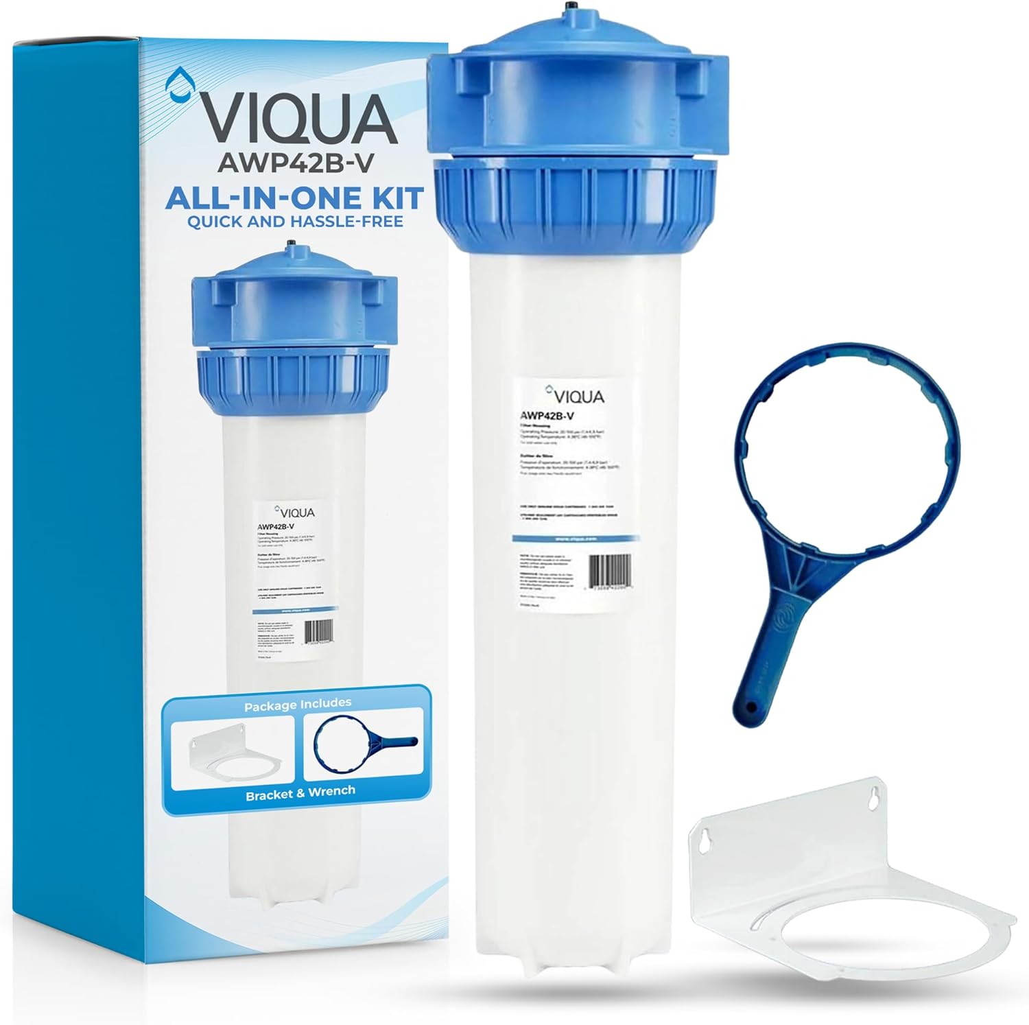 VIQUA AWP42B-V 4.5" x 20" Whole House Water Filter Housing Kit Ideal Prefilter for Viqua UV Systems – Three-Piece 1" FPT Water Filter Housing for Whole House Water Filter System