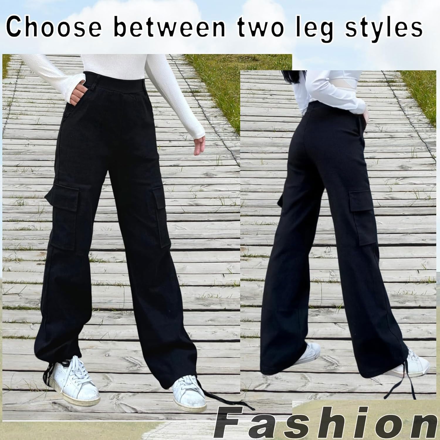 Nuofengkudu Rectos Pantalones Cargo Mujer Puños Ajustables 4 Bolsillos Pantalon Elasticos Cintura Alta Deportiva Trabajo Largos Y2K Adolescentes Goticos Punk Casual Moda