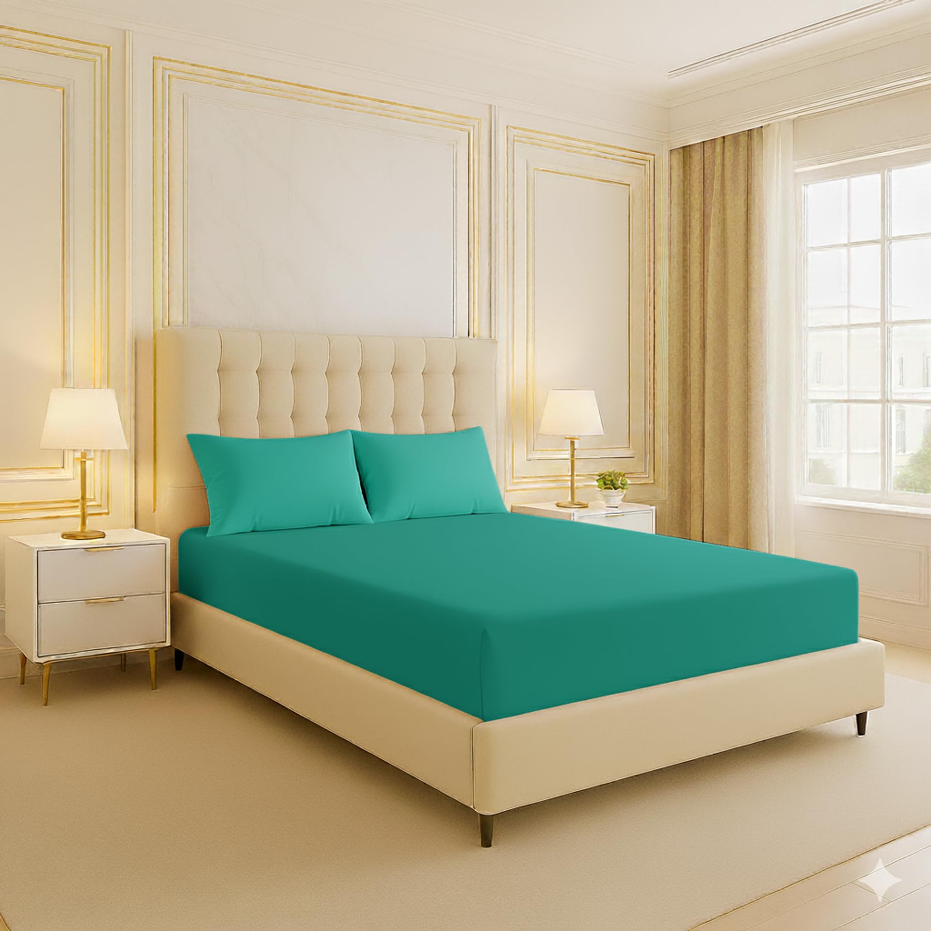 Fitted Sheet King Size Bedding Premium Quality Elasticated Corner Deep Fitted Sheet 25cm Ease Care, Soft & Comfortable, Fade Resistant Plain Poly cotton Bed Sheets 152 x 200 (Teal, King)
